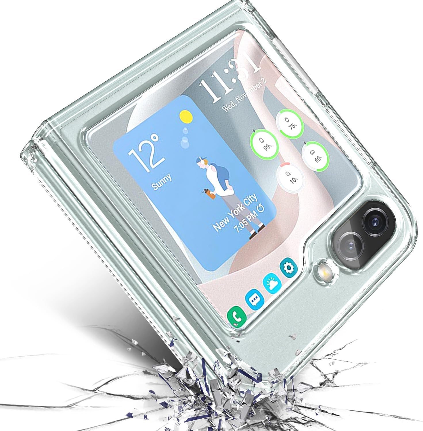 NGB Supremacy Funda para Samsung Galaxy Z Flip 5 (5G 2023) con protector de pantalla de vidrio templado, protector de lente de cámara, cordón de