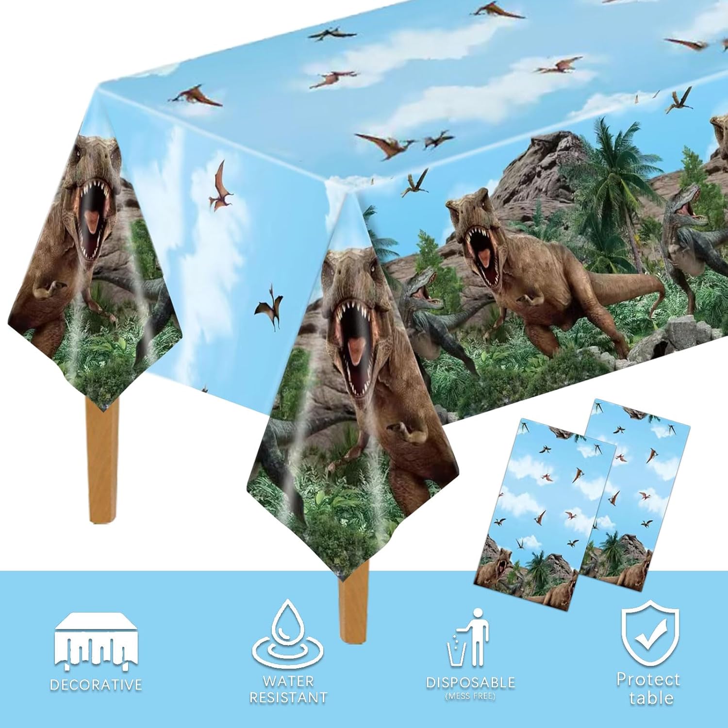 Paquete de 2 manteles de plástico para fiesta de dinosaurios, suministros de fiesta temática de dinosaurios, mantel de dinosaurio para niños,