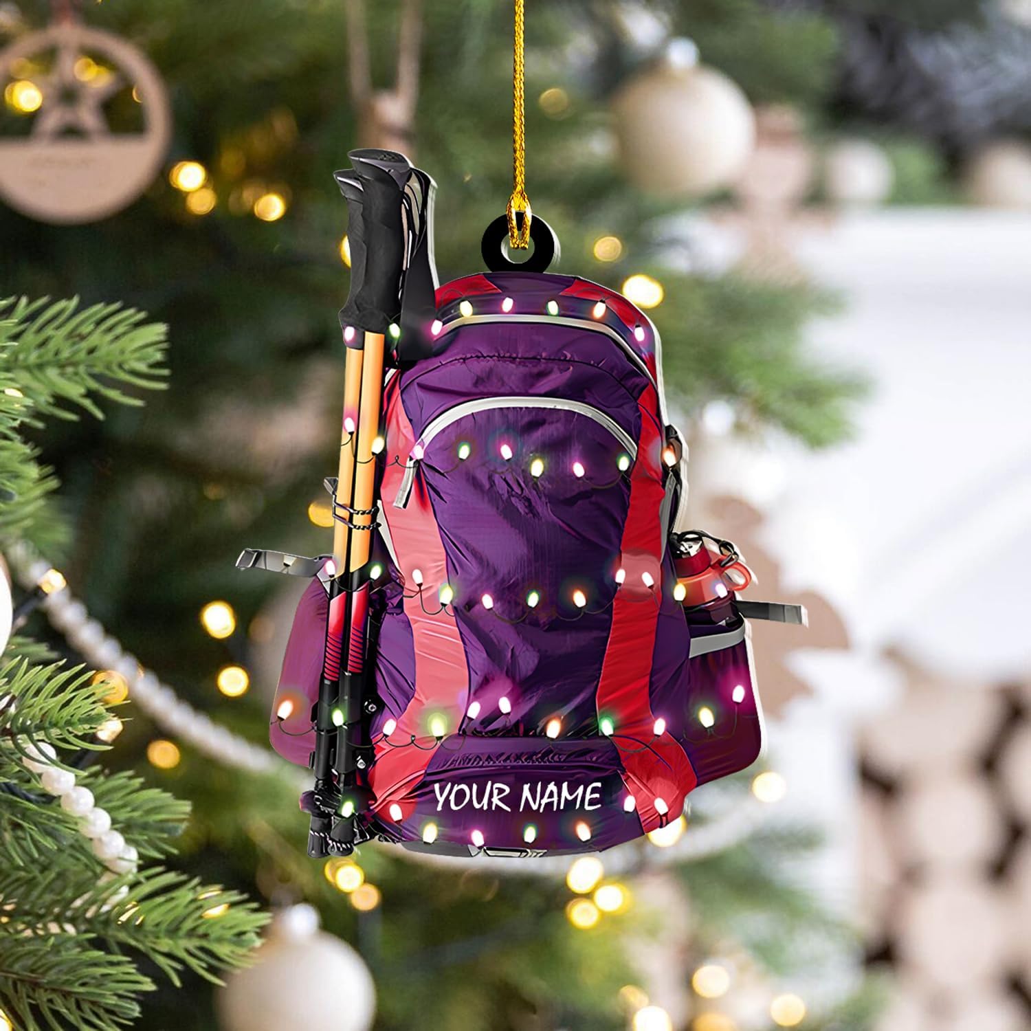 Artparel Adornos personalizados para bolsa de senderismo, bolsa de senderismo, adorno de Navidad, regalo para amantes del camping, senderismo,