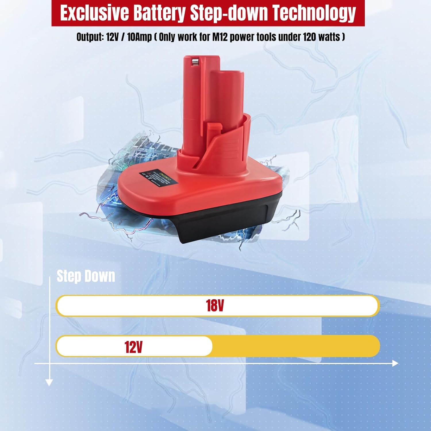 EID Adaptador de batería para Milwaukee, convierte el adaptador M18 a M12, conversión para batería Milwaukee M18 a batería M12 de 12 V, alimentación