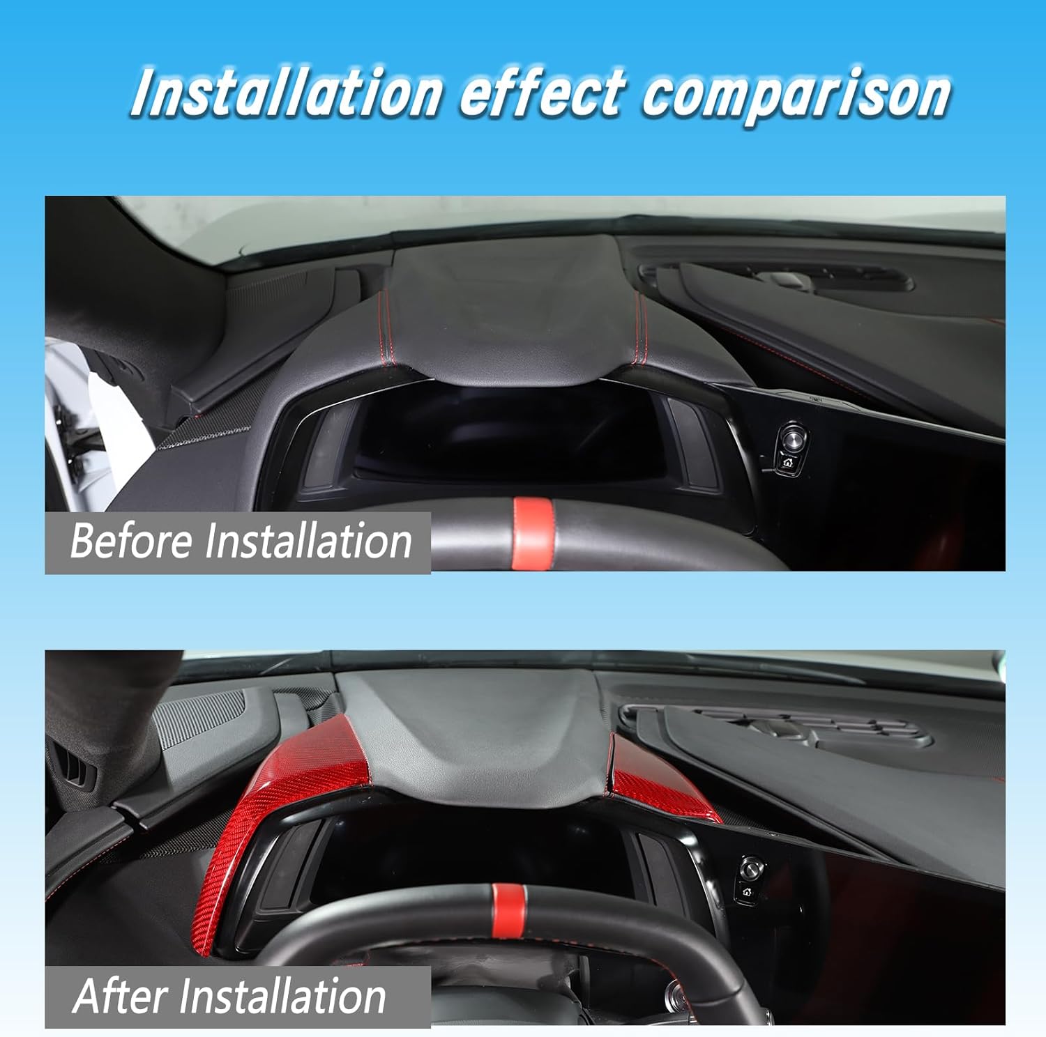Cubierta del panel del salpicadero de automóvil compatible con Chevrolet Corvette C8 2020-2023 de fibra de carbono real, 2 piezas, cubierta lateral