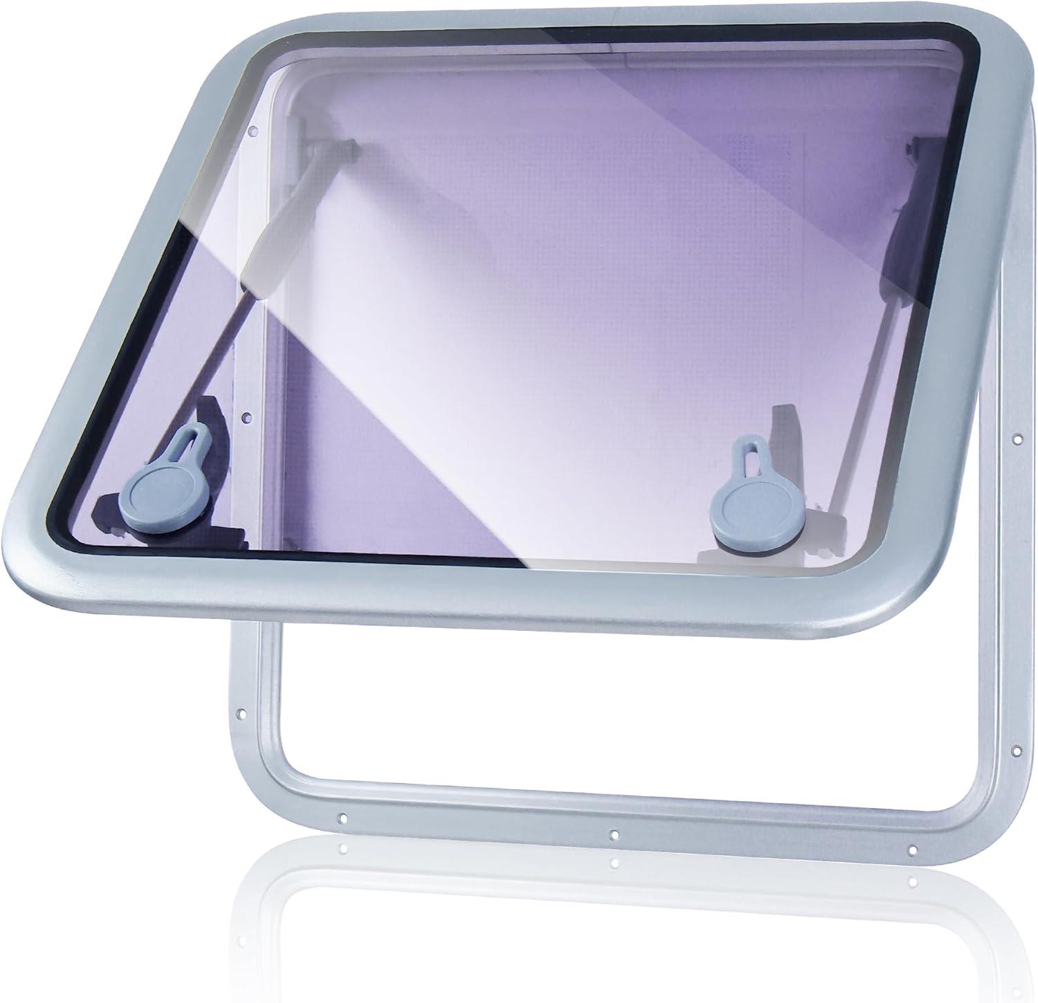 Amarine Made Tapas de escotilla de barco de aluminio anodizado, ventana de ojo de buey de 22.5 x 22.5 pulgadas, escotilla de cubierta de barco y