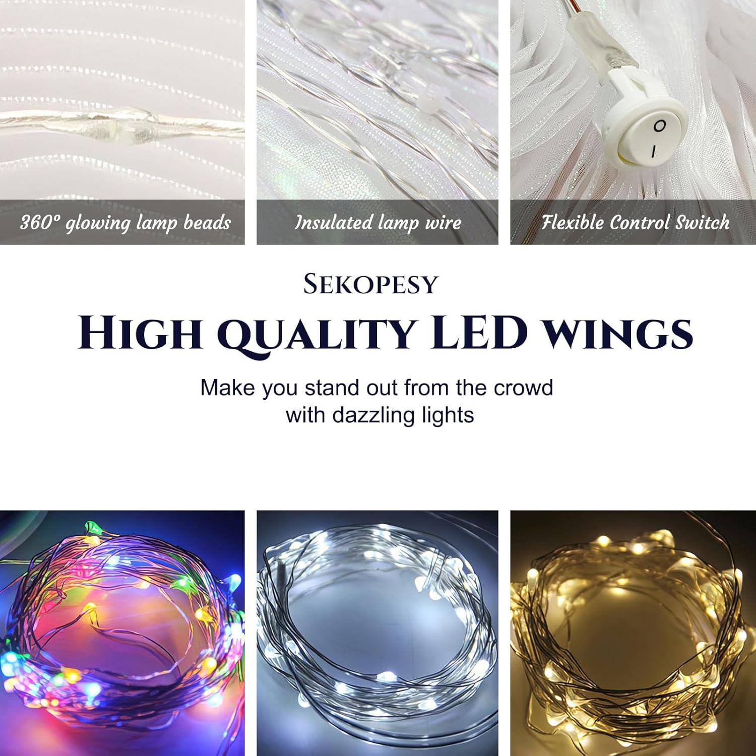 Alas de hadas LED iluminadas para niños y adultos, alas de mariposa multicolor brillantes para fiestas y eventos encantadores (40 pulgadas para