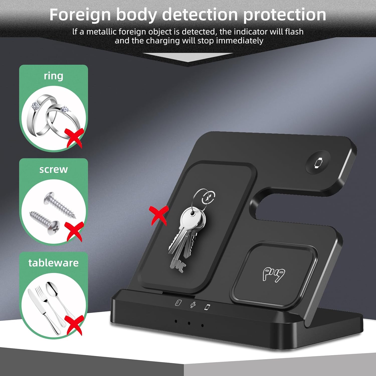 Cargador inalámbrico, estación de carga inalámbrica 3 en 1 para iPhone 15 14 13 12 11 Pro MaxX8, soporte de cargador para Apple Watch Series 9 8