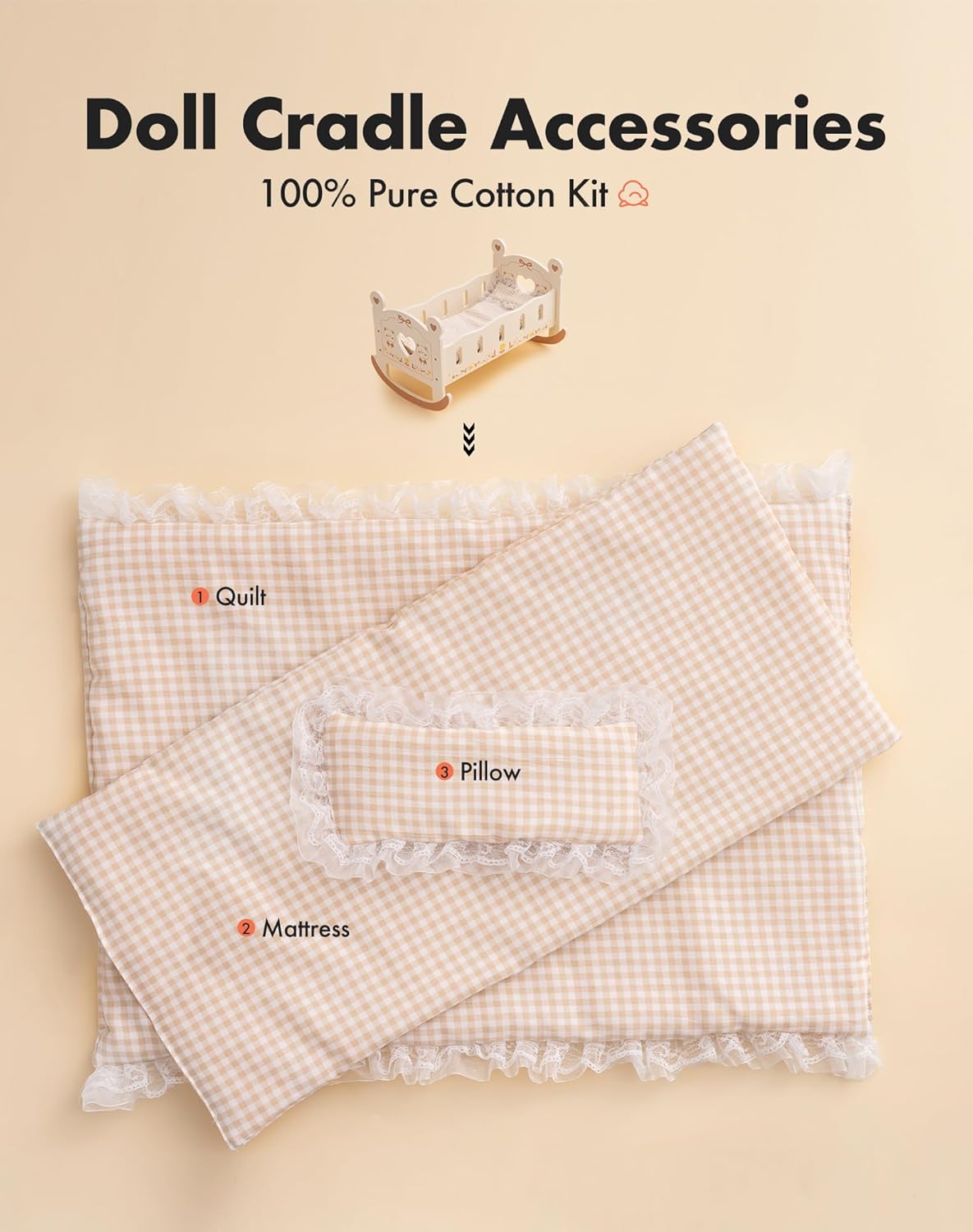 ROBOTIME Cuna de muñeca – Cuna de madera para muñecas  Cama de muñeca  Accesorios para muebles de muñeca  Cuna mecedora para muñecas con ropa de