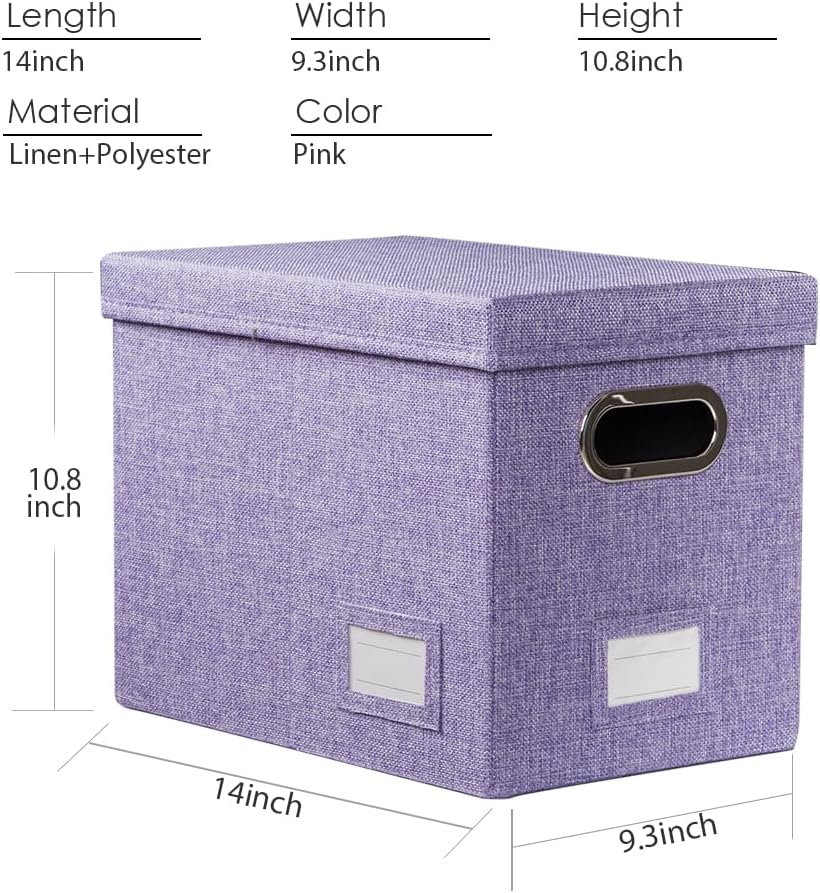 PRANDOM Caja organizadora de archivos, juego de 2 carpetas plegables decorativas de lino para almacenamiento de archivos colgantes con tapas,