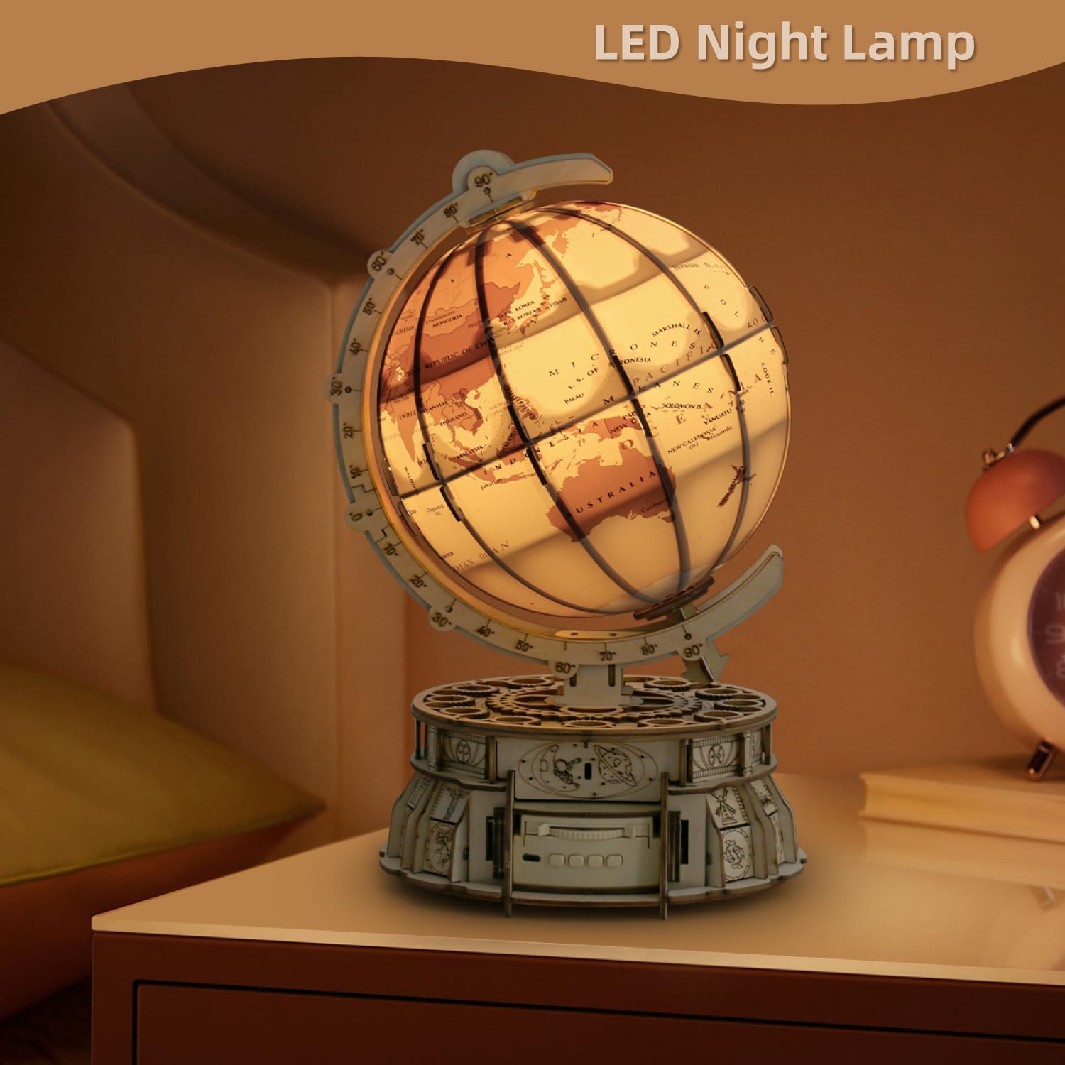 MIEBELY Rompecabezas de madera 3D para adultos con carga USB, caja de música con globo iluminado, kit de construcción de modelos de madera LED con