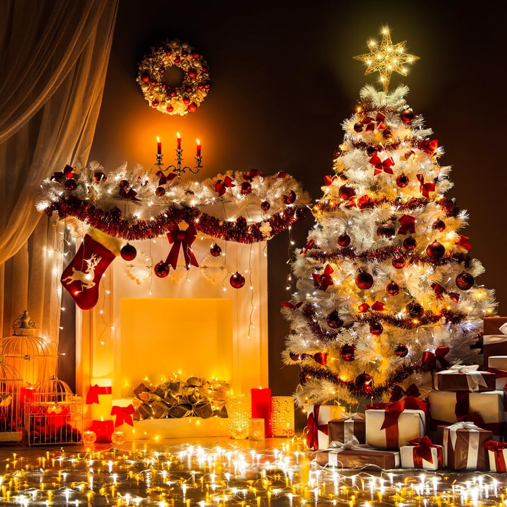 DULEFUN Decoración para árbol de Navidad iluminada de 13.5 pulgadas con 20 luces LED, adorno para árbol de Navidad para Año Nuevo, vacaciones,