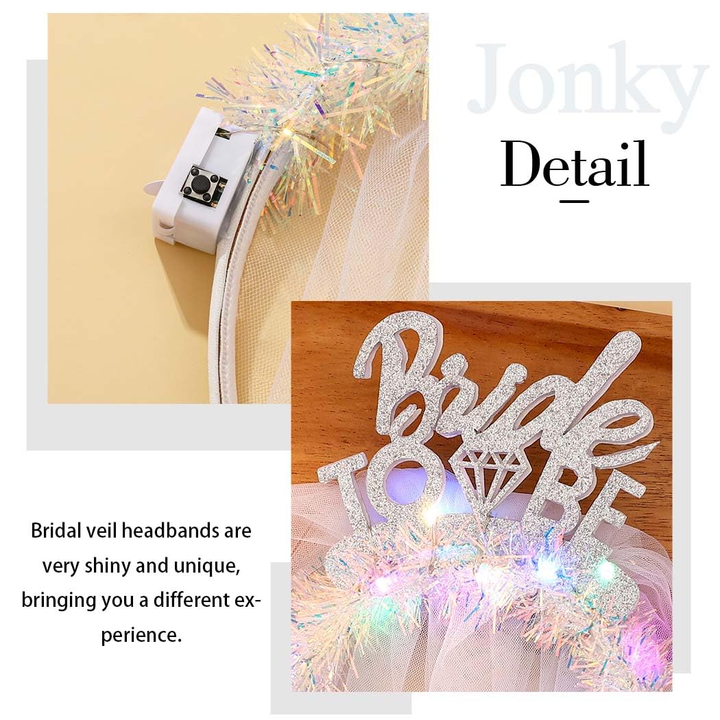 Light Up Bride to Be Veil Headband Led White Headbands Bridal Short Veils Headpiece Tulle Bachelorette Party Hair Accessories for Women and Girls