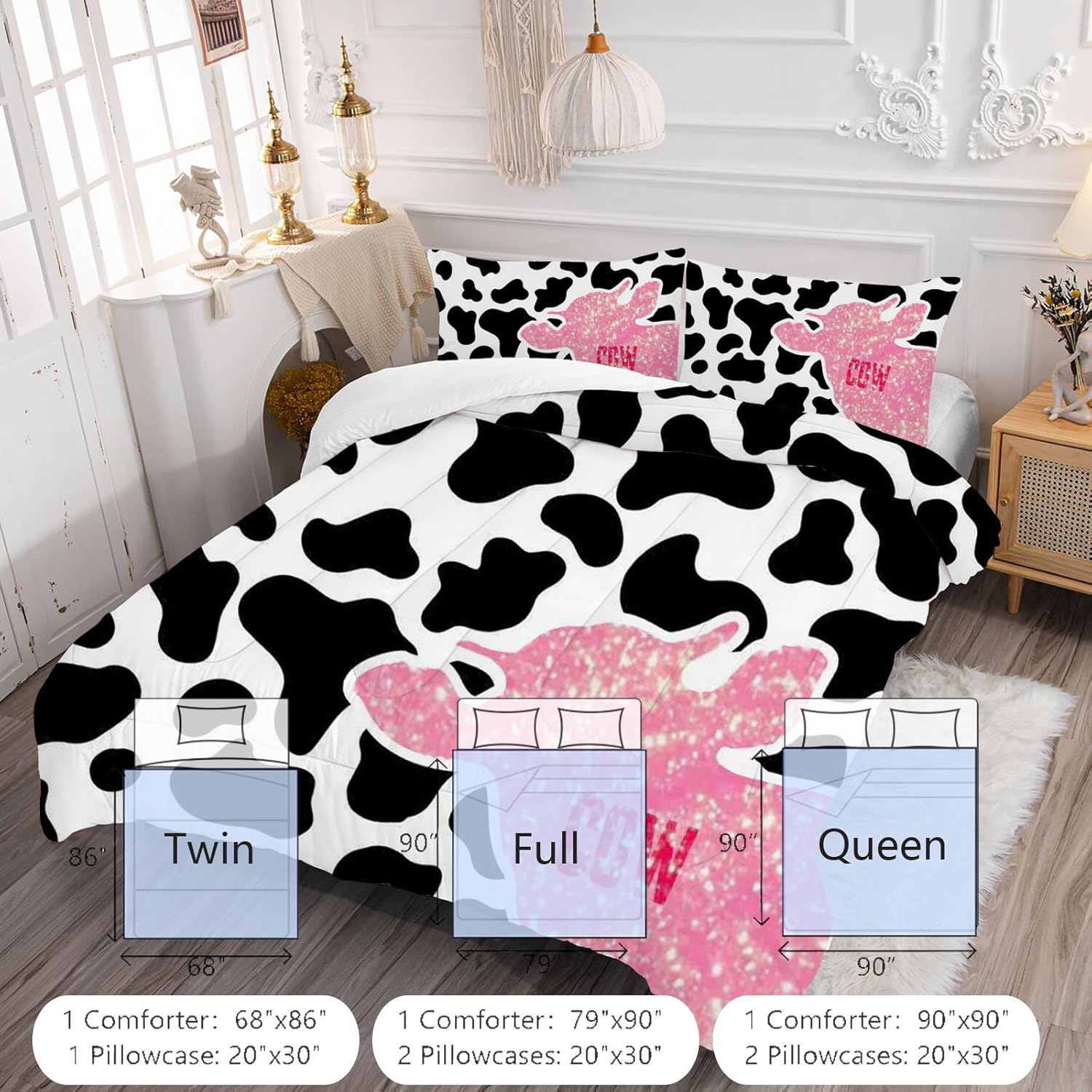 Juego de ropa de cama con estampado de vaca, juego de edredón de 2 piezas con 1 edredón y 1 funda de almohada para niñas, niños, adolescentes y