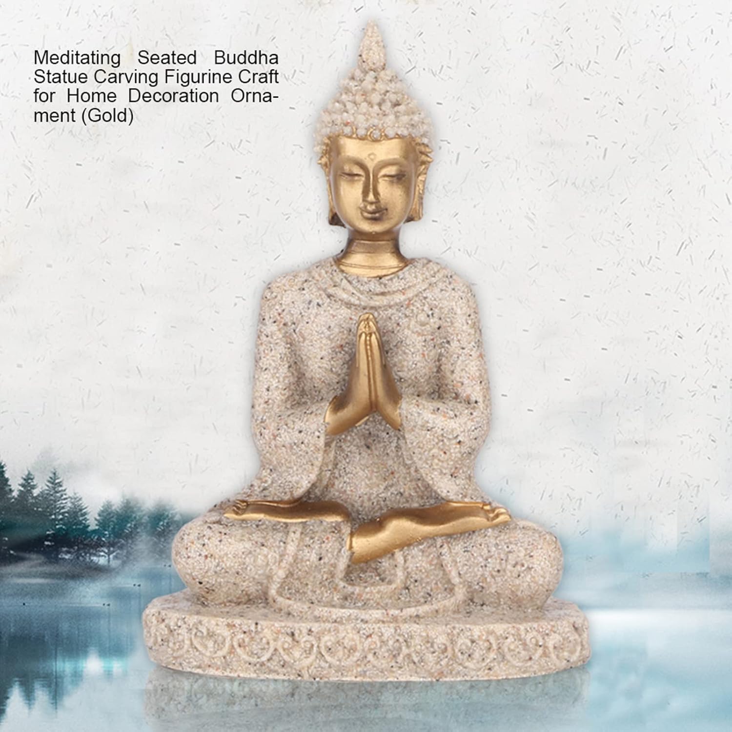 TOPINCN Estatua de Buda sentada, budismo, meditación, tallado, artesanía para decoración del hogar y jardín (A dorado)