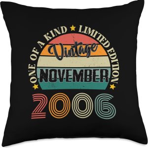 18 Year Old Vintage November 2006 18th Birthday Retro Throw Pillow, 18×18, Multicolor 18 Year Old Vintage November 2006 18th Birthday Retro Throw Pillow, 18×18, Multicolor
