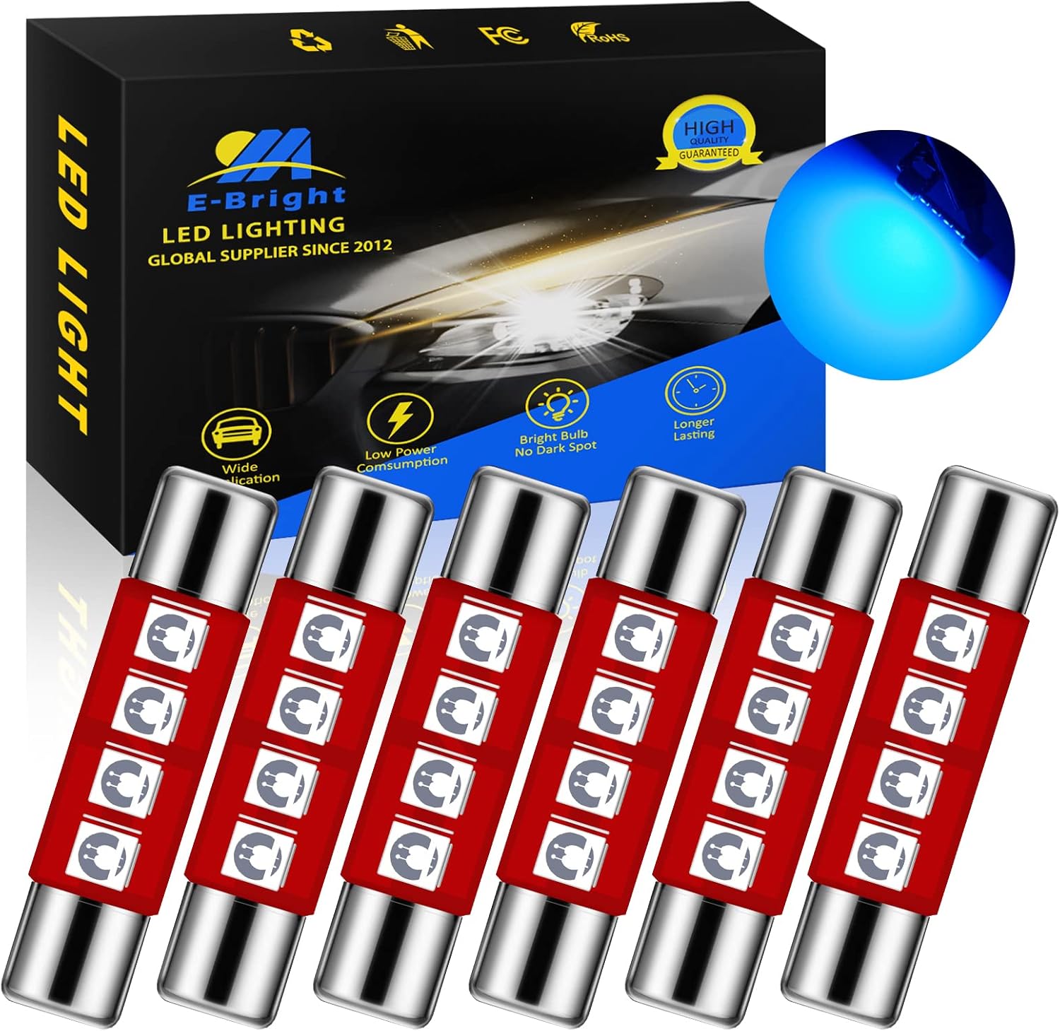EverBright – Bombilla LED de 1.102 in para espejo de visera de automóvil, 14V1CP 6641 6612F, bombilla LED festoon de 12 V, 3030-4SMD, paquete de 6