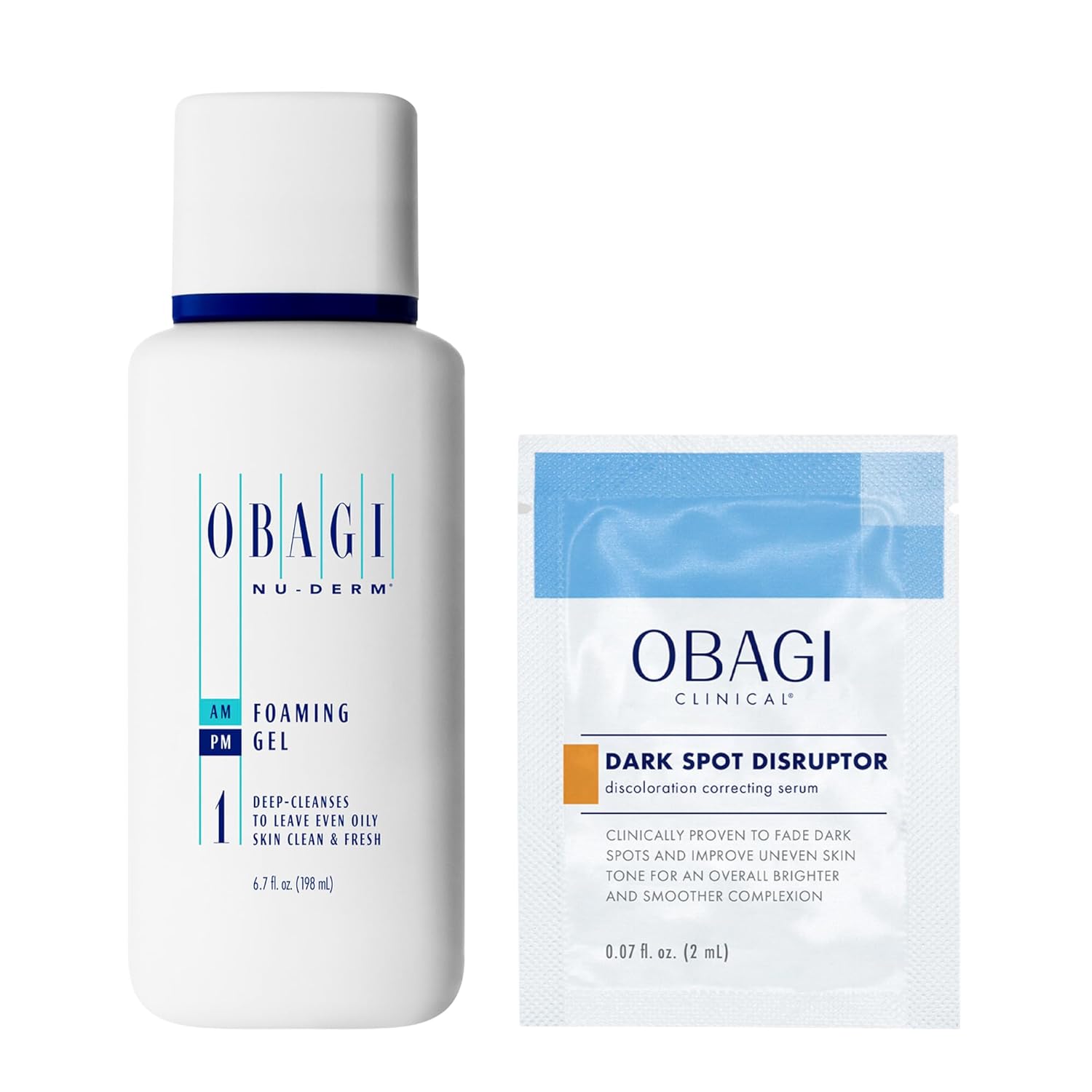 Obagi Nu-Derm – Gel espumoso + disruptor de manchas oscuras tamaño de prueba limpiador diseñado para limpiar los poros y eliminar el maquillaje, la