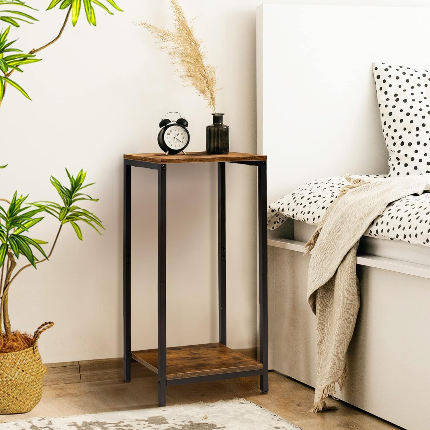 Mesa auxiliar alta alta y delgada para mesita de noche alta, mesita de noche delgada y alta, mesa auxiliar estrecha, mesa de entrada pequeña para