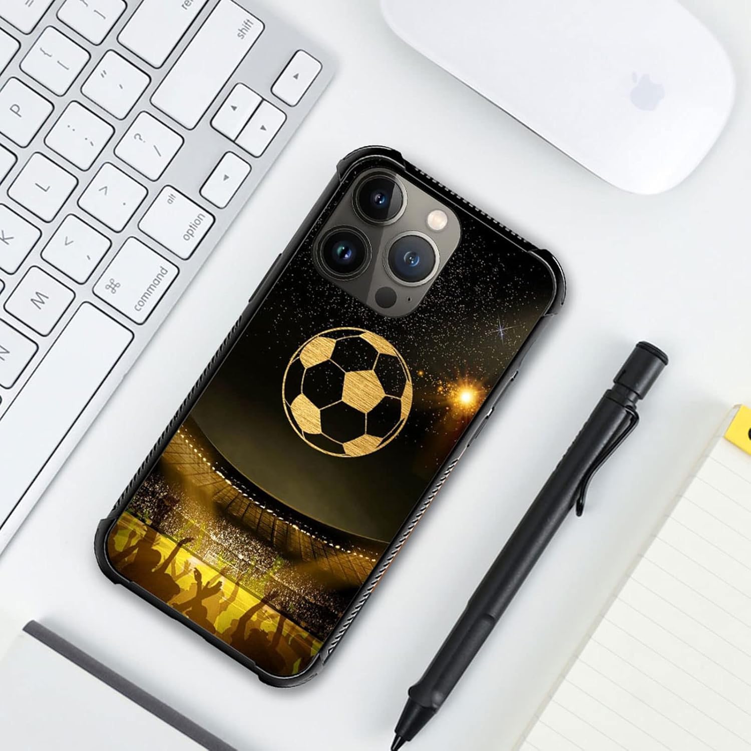 Funda compatible con iPhone 14 Plus, para deportes de estadio de fútbol, TPU suave, a prueba de golpes, de vidrio templado, para iPhone 14 Plus