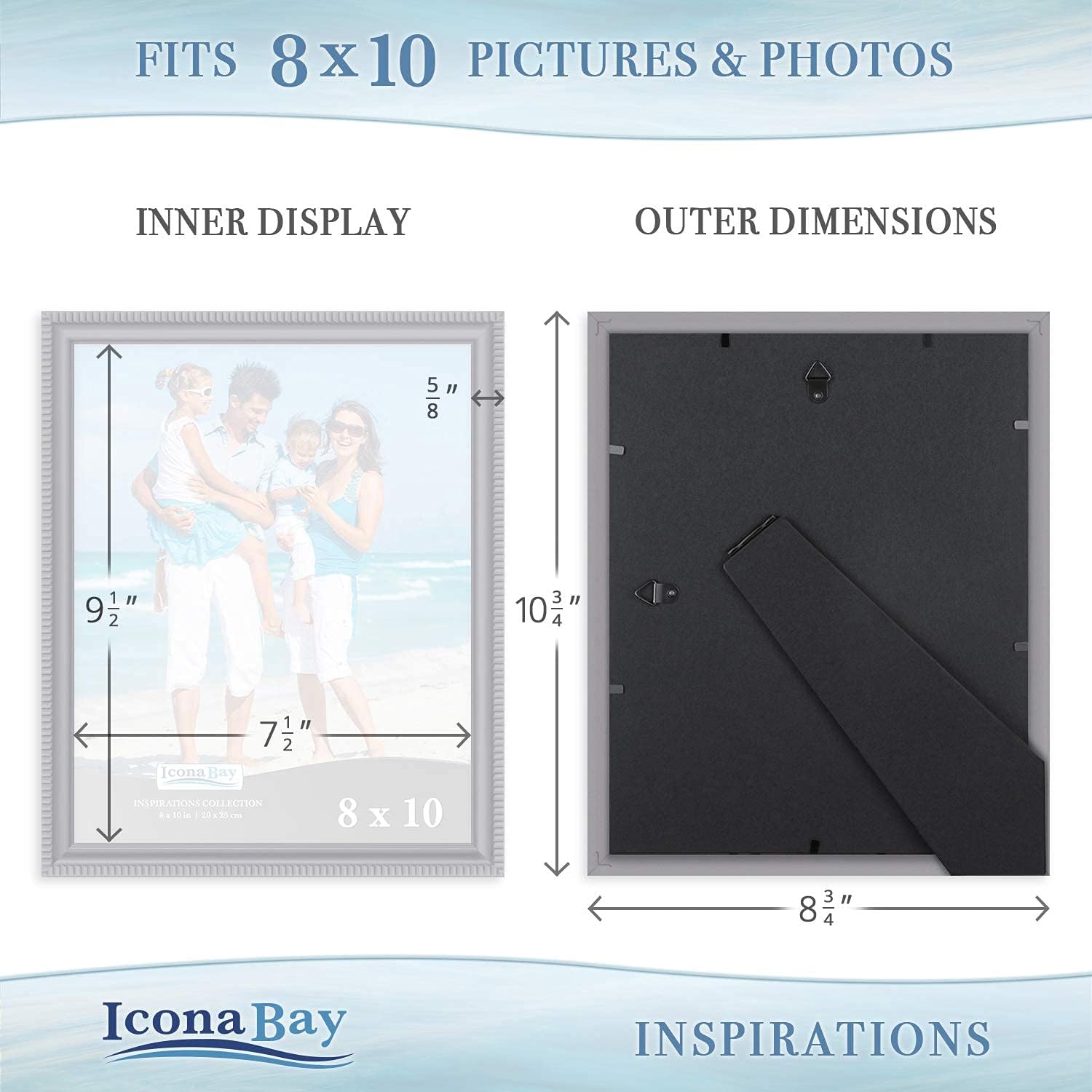 Icona Bay – Juego de marcos de fotos (6 unidades), Ganchos para montaje en pared y caballete de mesa incluyendo, el monitor horizontal o vertical,