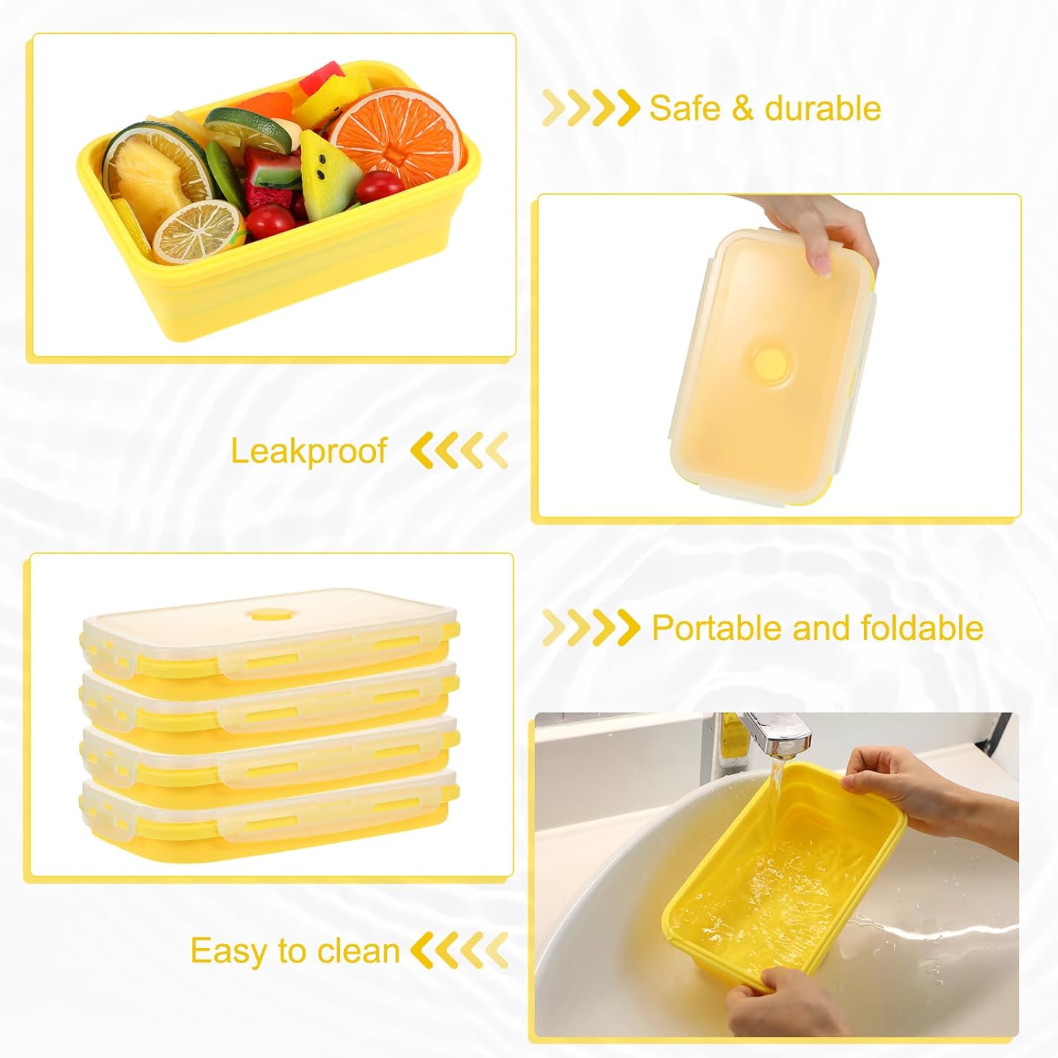 Mifoci 12 recipientes plegables de silicona de 41 onzas, cuencos cuadrados plegables con tapas, recipiente plegable para almacenamiento de alimentos