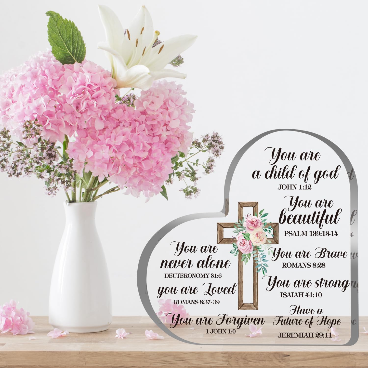Regalos religiosos con las Escrituras, regalo cristiano de acrílico en forma de corazón, versículos bíblicos, decoración inspiradora para ella,