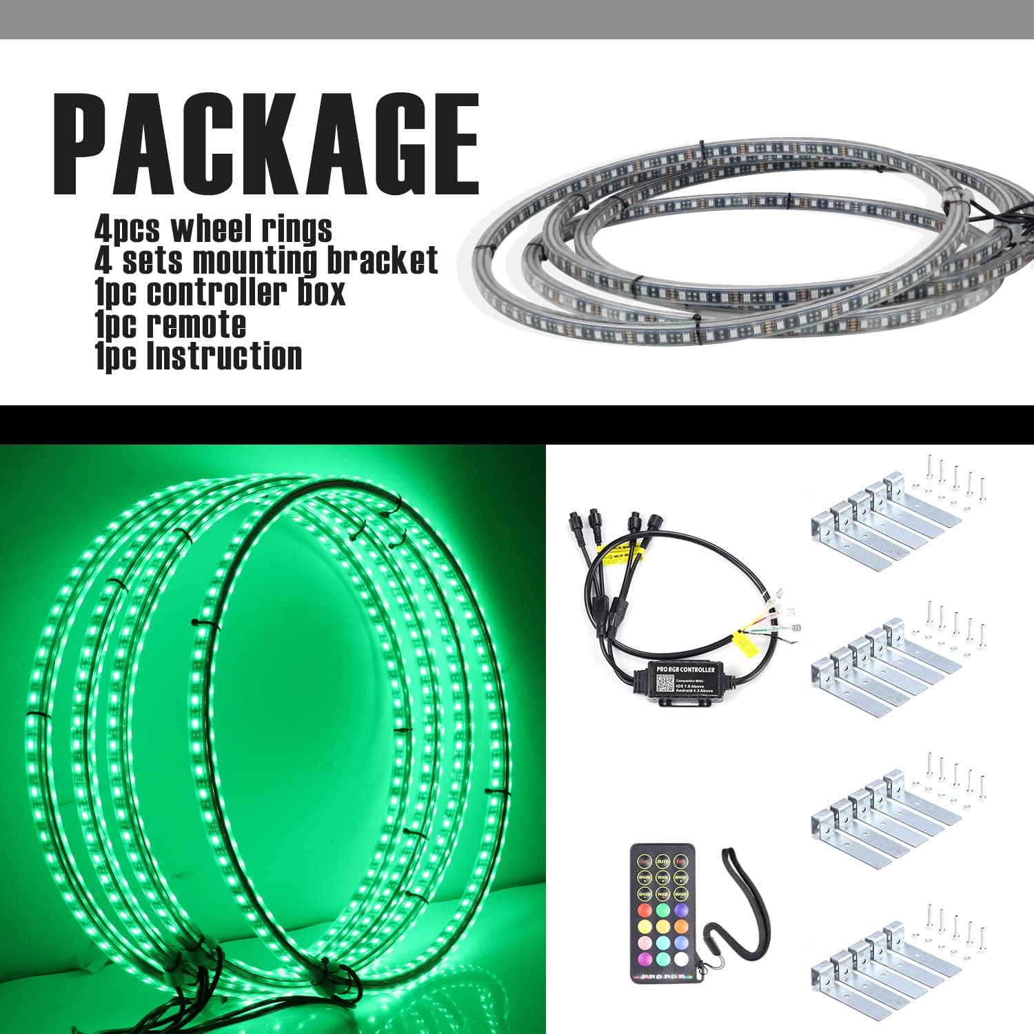 Anillo de rueda LED de doble fila RGB de 15.5 pulgadas, luz de borde más brillante, control remoto y aplicación controlada simultáneamente