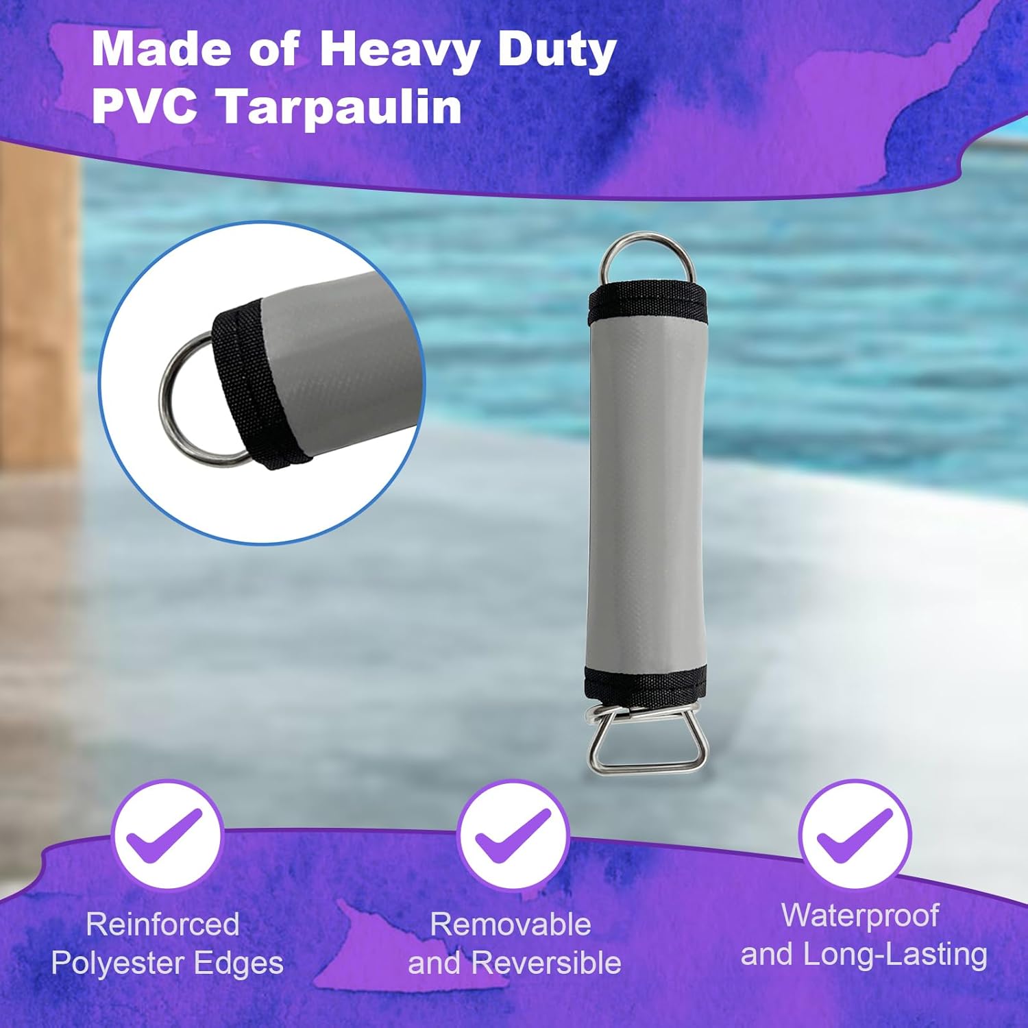 Poolzilla Paquete de 5 fundas de resorte para piscina, fundas de resorte grises con gancho y bucle para una fácil instalación, hechas de lona de PVC