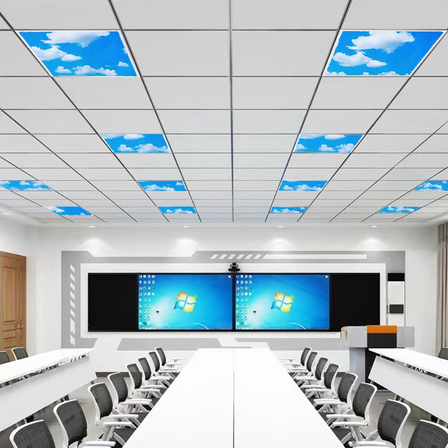 Superyofo Paquete de 6 luces LED de panel plano de 2 pies de 4800 lúmenes, 0-10 V regulables, cielo azul plano y nubes, 50 W, blanco 6000 K, 120 V,