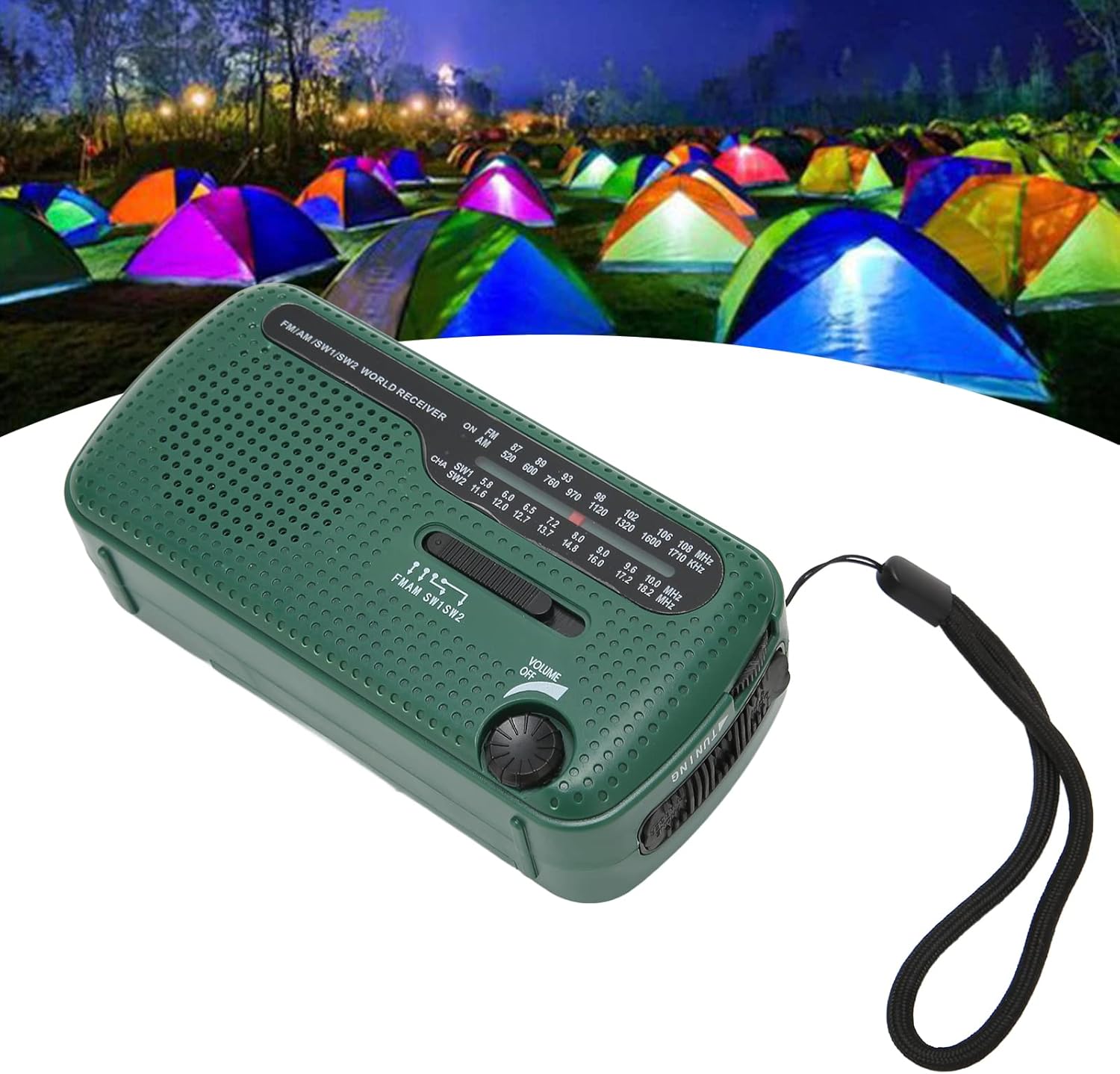 Linterna de emergencia, radio solar de manivela AM FM SW1 SW2 camping linterna LED multibanda camping radio de emergencia para exteriores (verde)