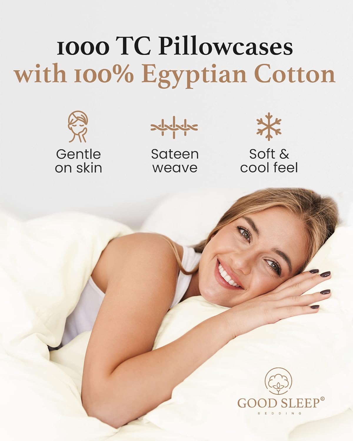 Juego de 4 fundas de almohada estándar de 1000 hilos, 100% algodón egipcio, con algodón de fibra larga y tejido satinado, suaves y sedosas, como