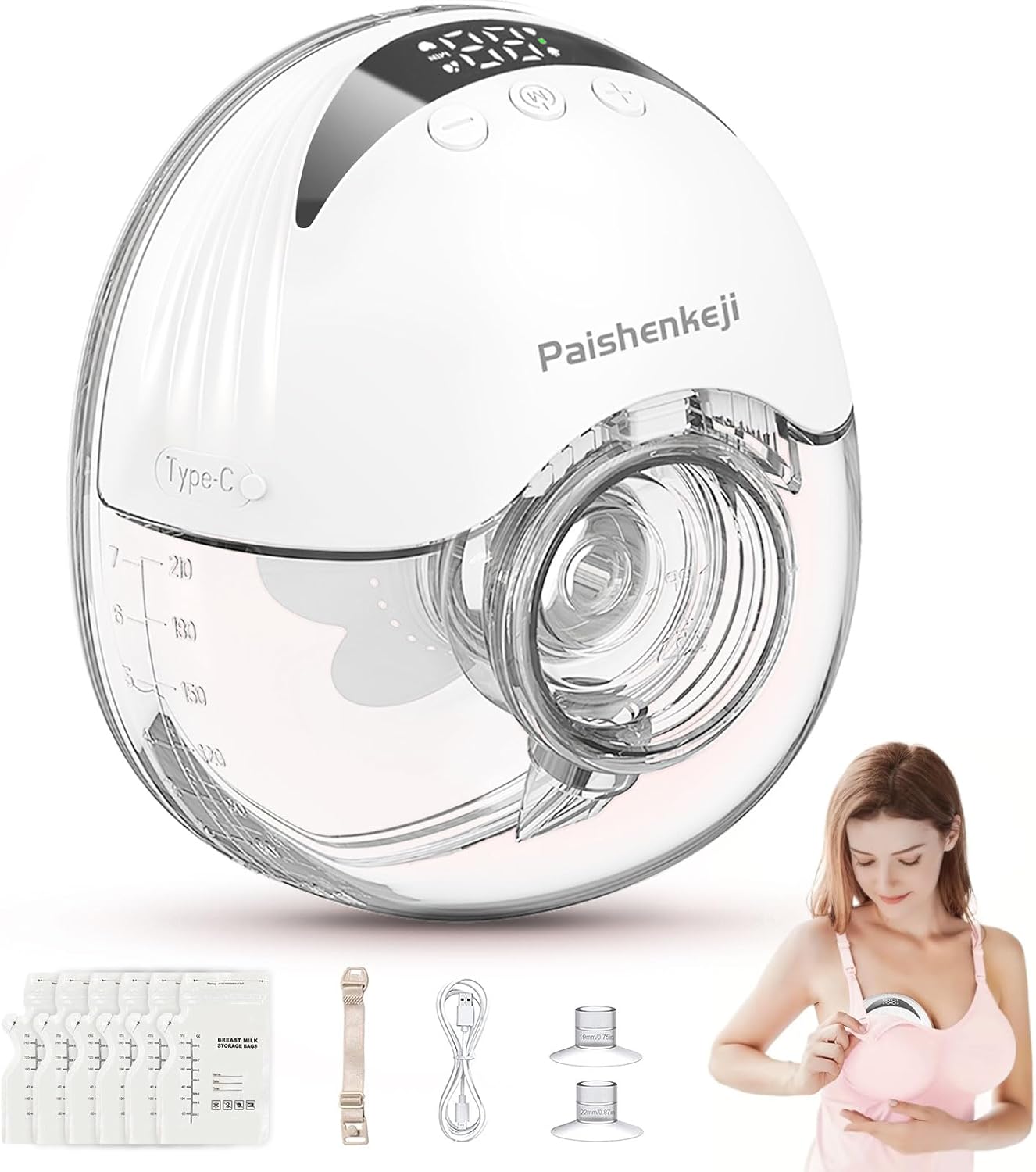 Extractor de leche portátil manos libres, bomba eléctrica de lactancia materna con modelo de masaje y 12 niveles de succión ajustable, bombas sin