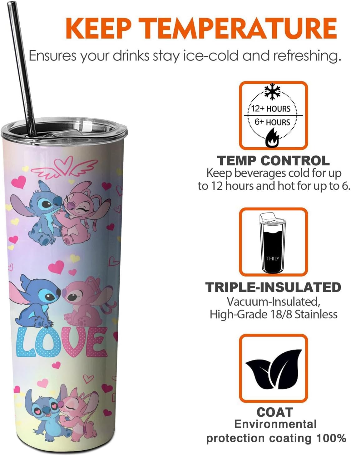 Geubuxi Divertida botella de agua de dibujos animados para adultos, taza de acero inoxidable para niños con popote y tapa, taza térmica de 20 onzas,