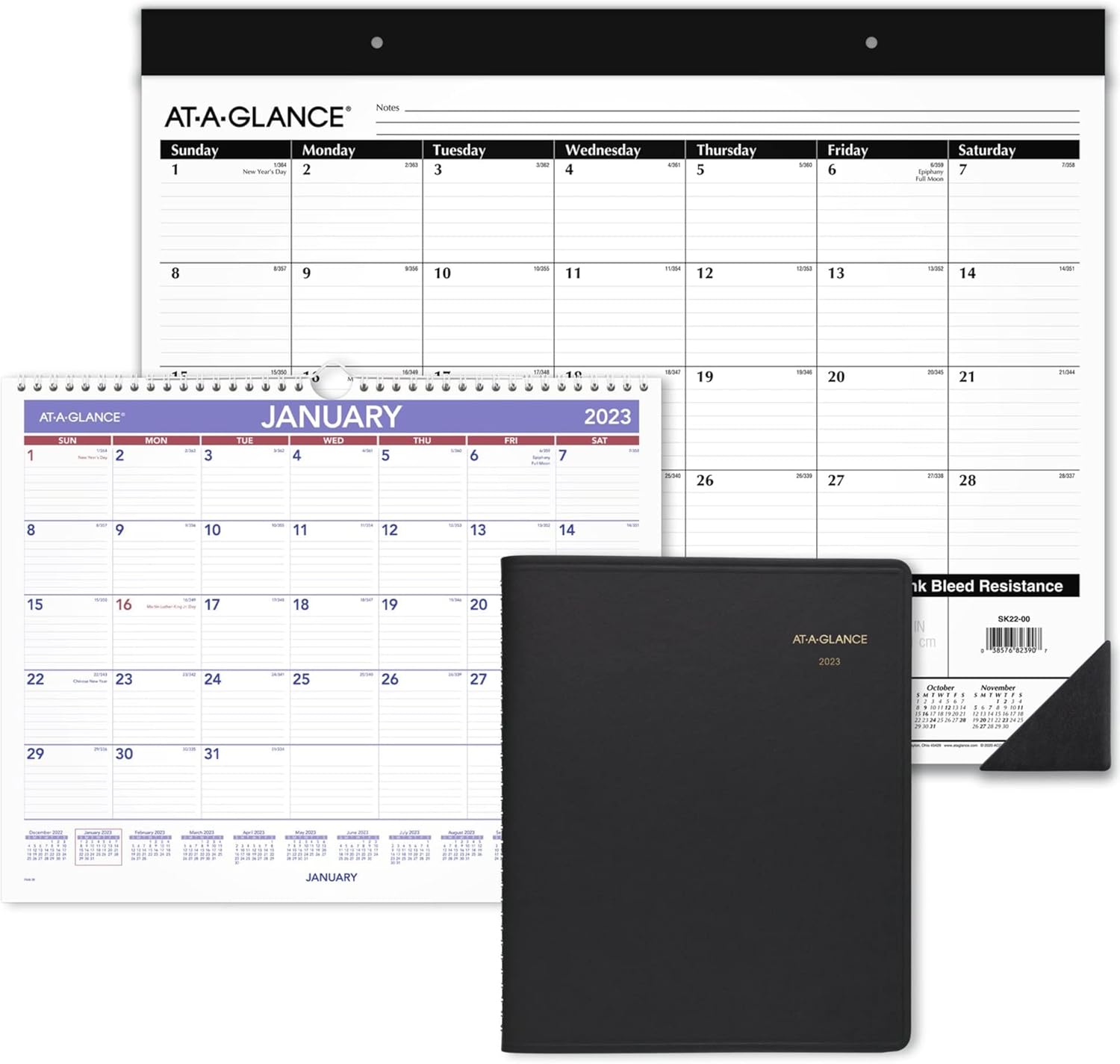 AT-A-GLANCE Agenda semanal y mensual 2023, DayMinder, 7 x 8-34 pulgadas, mediano, notas, piel sintética, ejecutiva, negro (G54600)