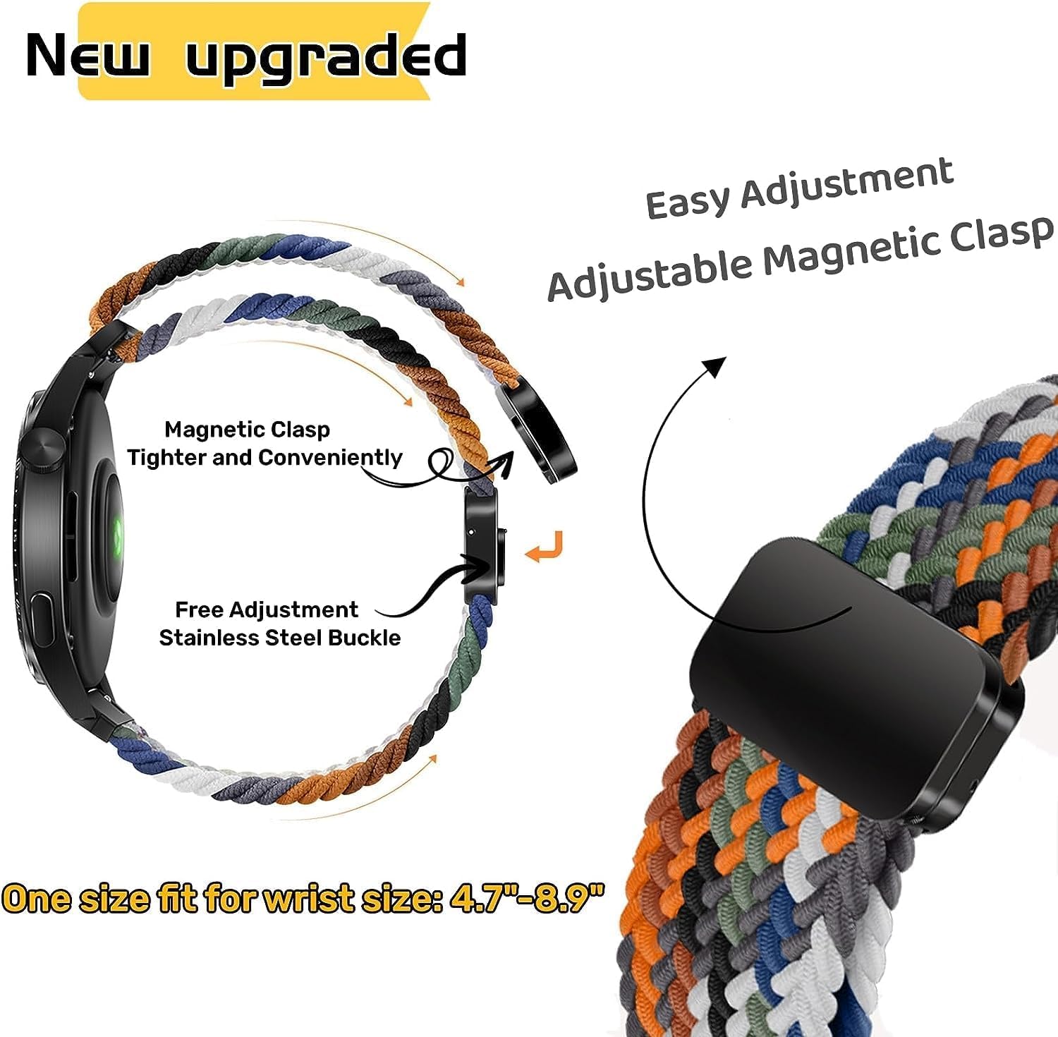 Bandas magnéticas de nailon compatibles con Samsung Galaxy Watch 6543 ProClassicSportGear S3S2 FrontierActive, correa de reloj de 0.787 in y 0.866