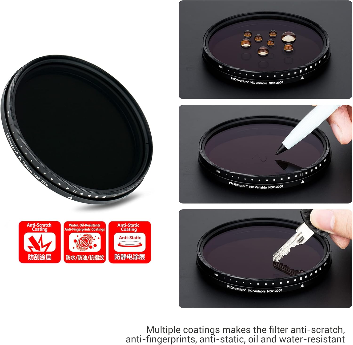 PROfezzion Filtro ND variable de 1.929 in ND2-ND2000 Fader de densidad neutra variable para Canon EOS R10 R50 R100 M50 M5 M6 Mark II M200 con lente