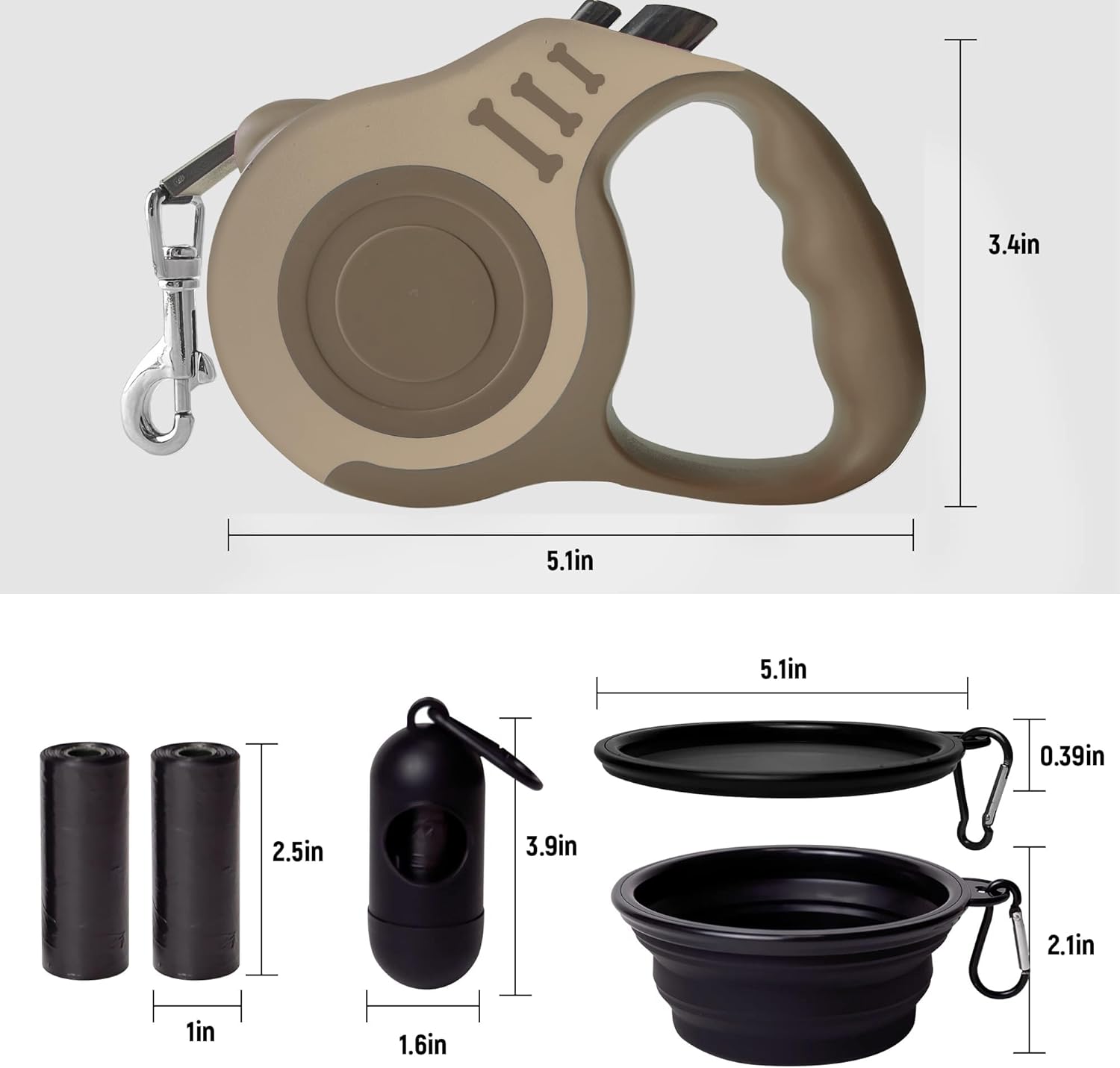 Correa retráctil para perros pequeños y medianos, automática, telescópica, para mascotas, 1016 pies, duradera y práctica, con recipiente plegable,