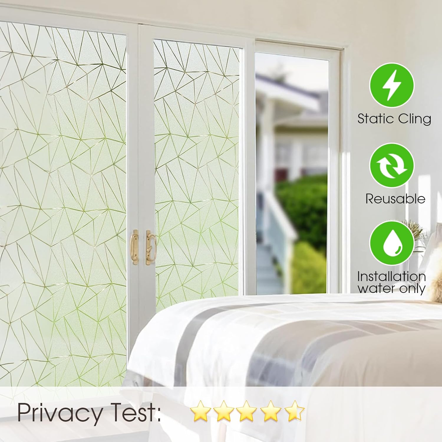 Coavas Película de privacidad para ventana, vidrio esmerilado para ventana, para baño, esmerilado estático, decorativo, bloqueo UV, control de