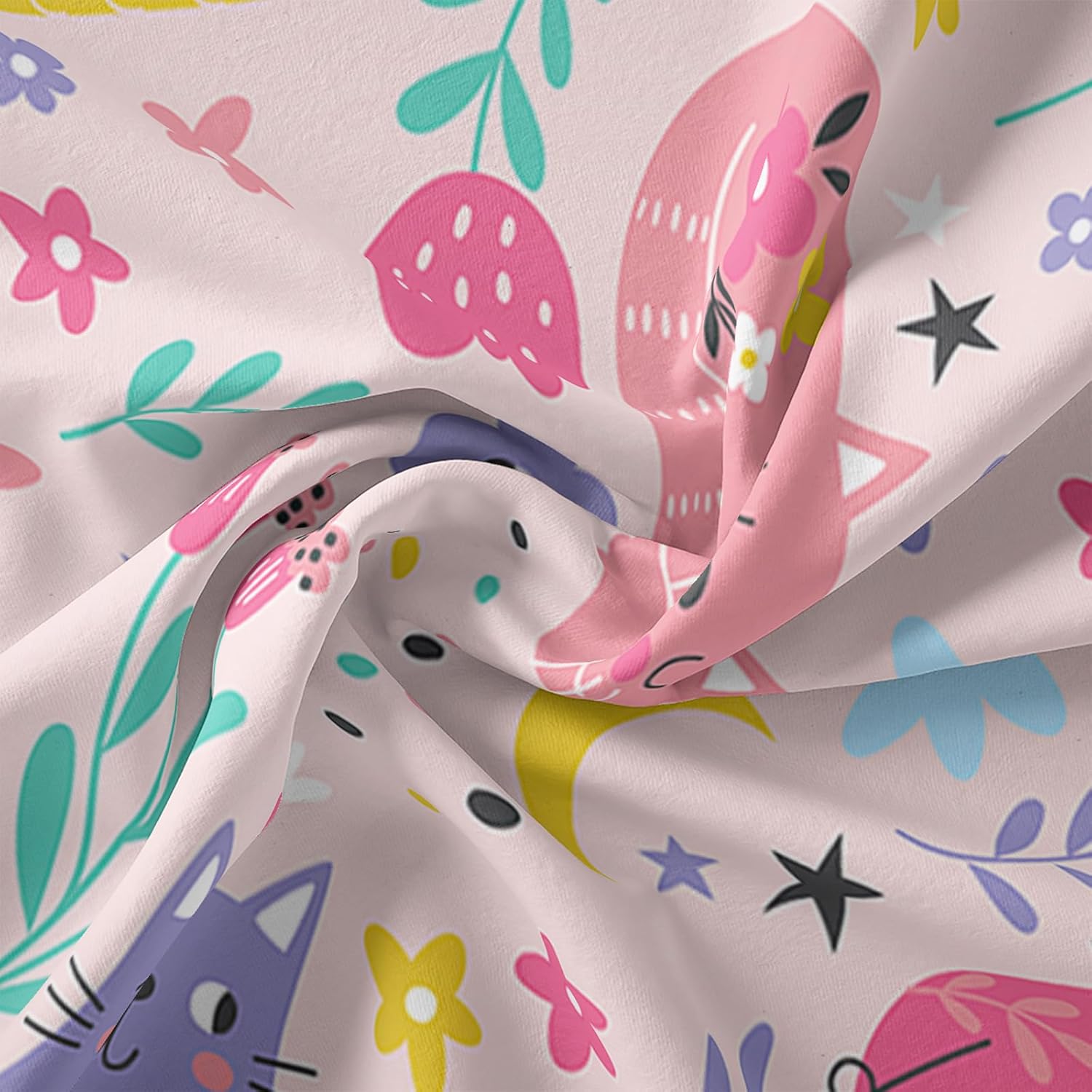 QOOMO Juego de sábanas con diseño floral de gatos kawaii, con bolsillo profundo de 16 pulgadas de profundidad para niños, niñas, niños y