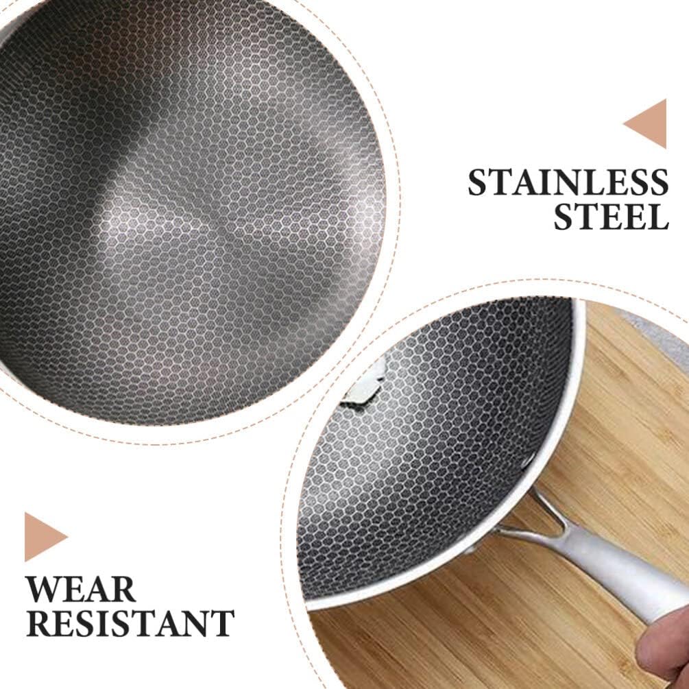 Veemoon Wok Woks de acero inoxidable para estufa de inducción, sartén para wok, sartén china antiadherente con asa, sartén para mariscos, sartén