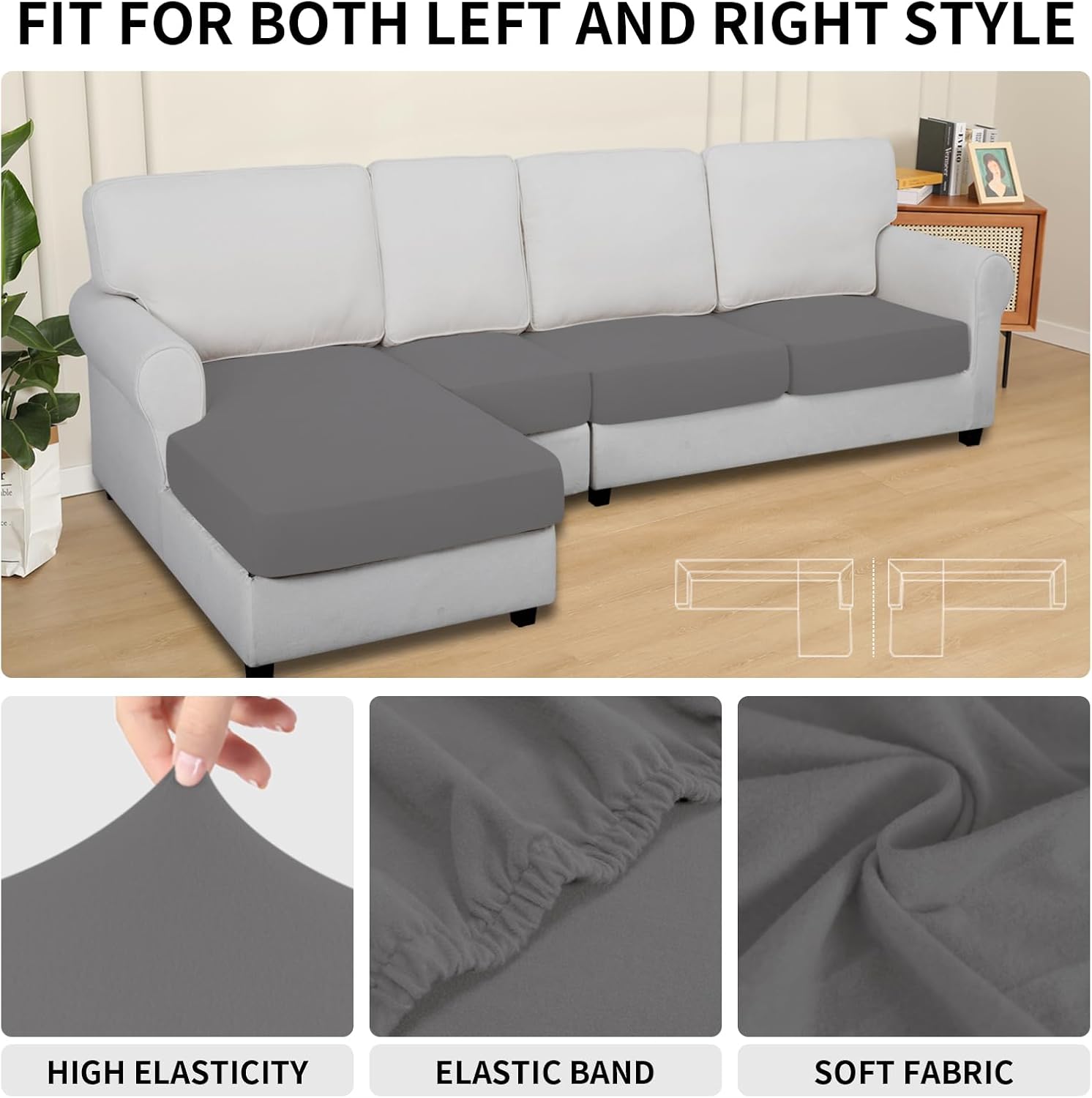 Easy-Going Fundas de cojín 100% impermeables de 4piezas para sofá, seccional izquierdo y derecho en forma de L, funda antideslizante para sofá,