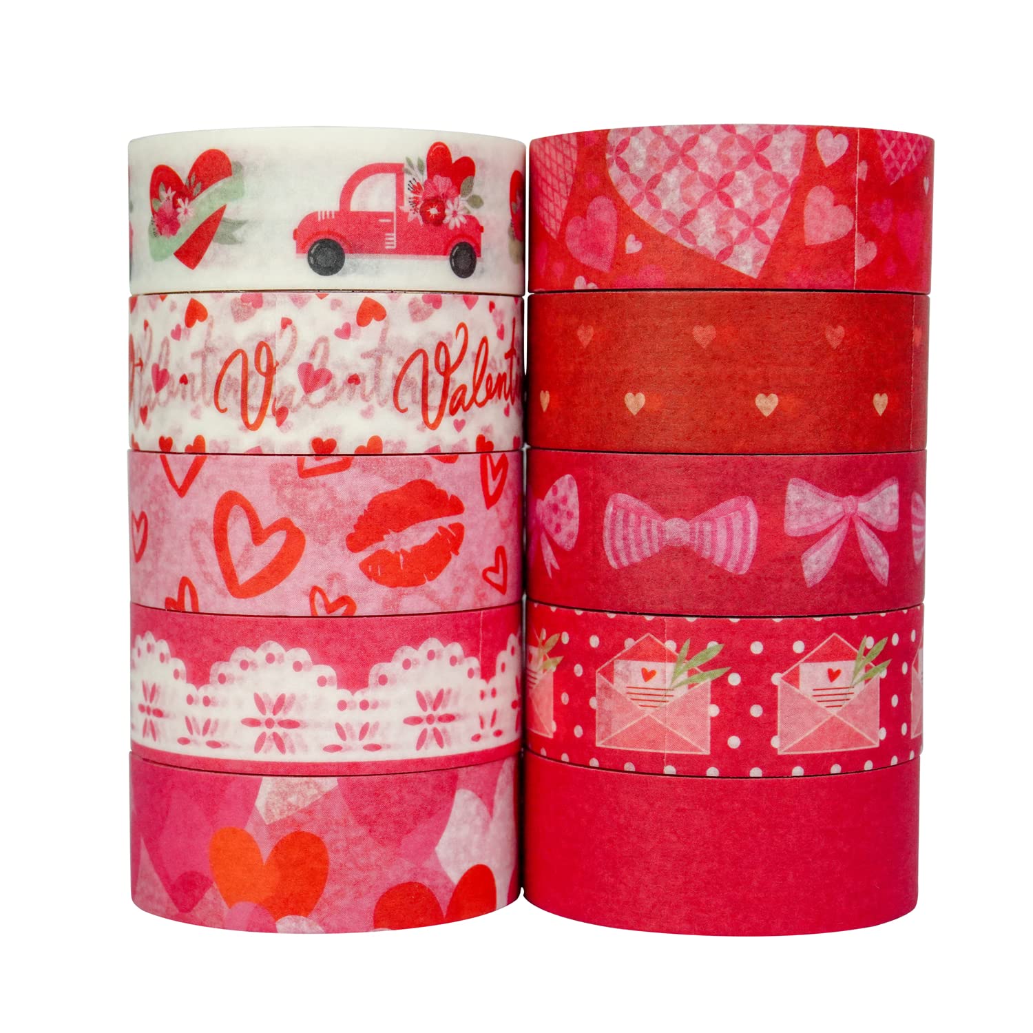 Zo.Yehaa 10 rollos de cinta adhesiva Washi para el día de San Valentín, boda, aniversario, rojo, cinta adhesiva decorativa para diario de viñetas,