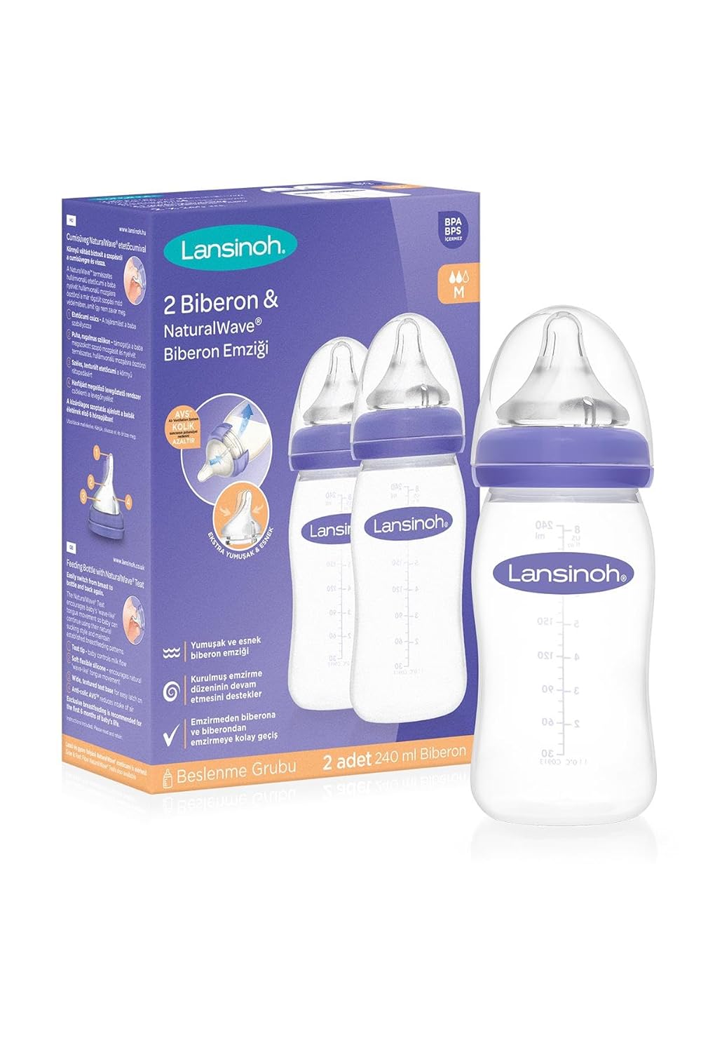Lansinoh mOmma Biberón de leche materna con pezón NaturalWave, 8 onzas, BPA (paquete de 2) (2)