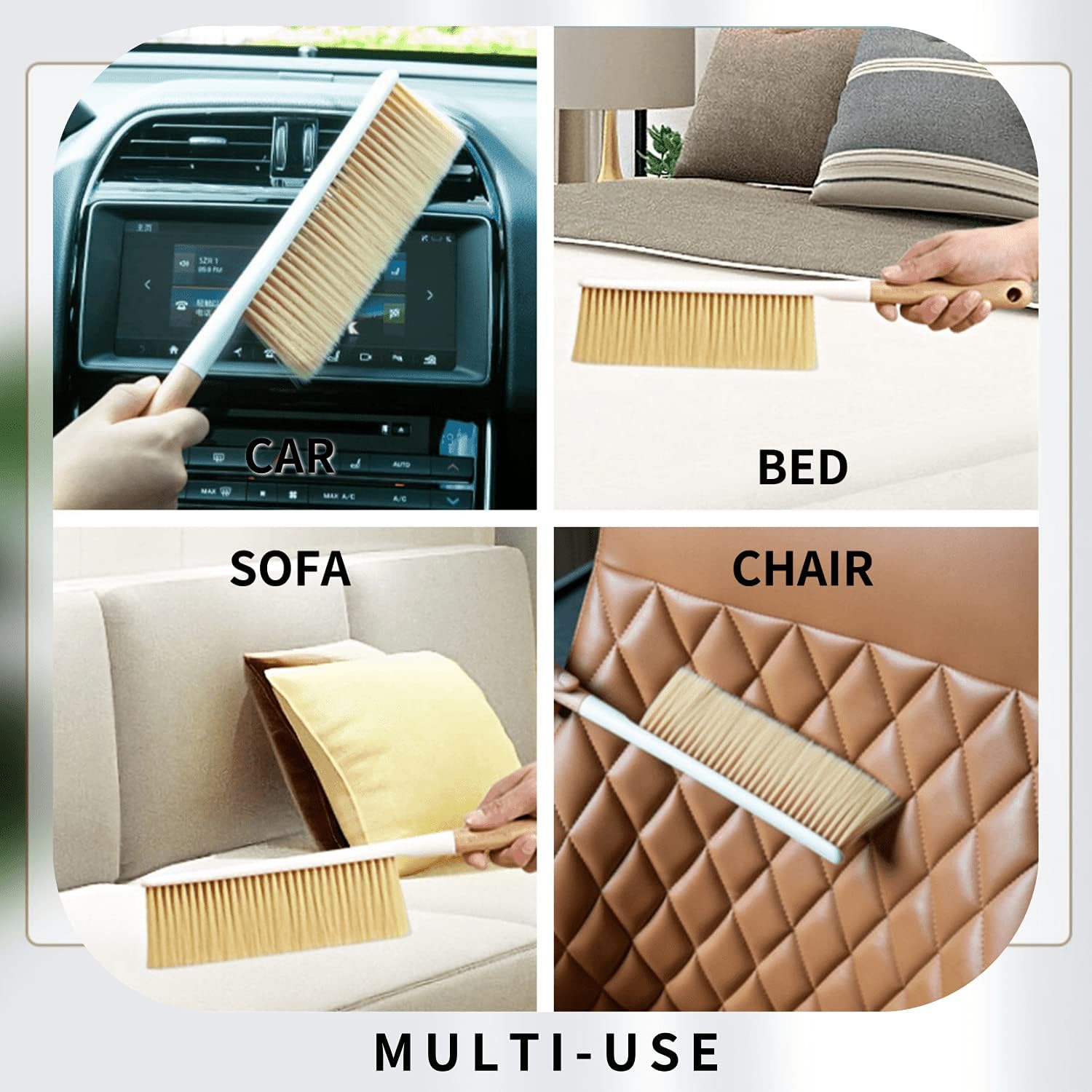 Cepillos de limpieza de escobas de mano, cepillo suave para plumero de muebles con mango de madera largo, herramienta de polvo para el hogar (1