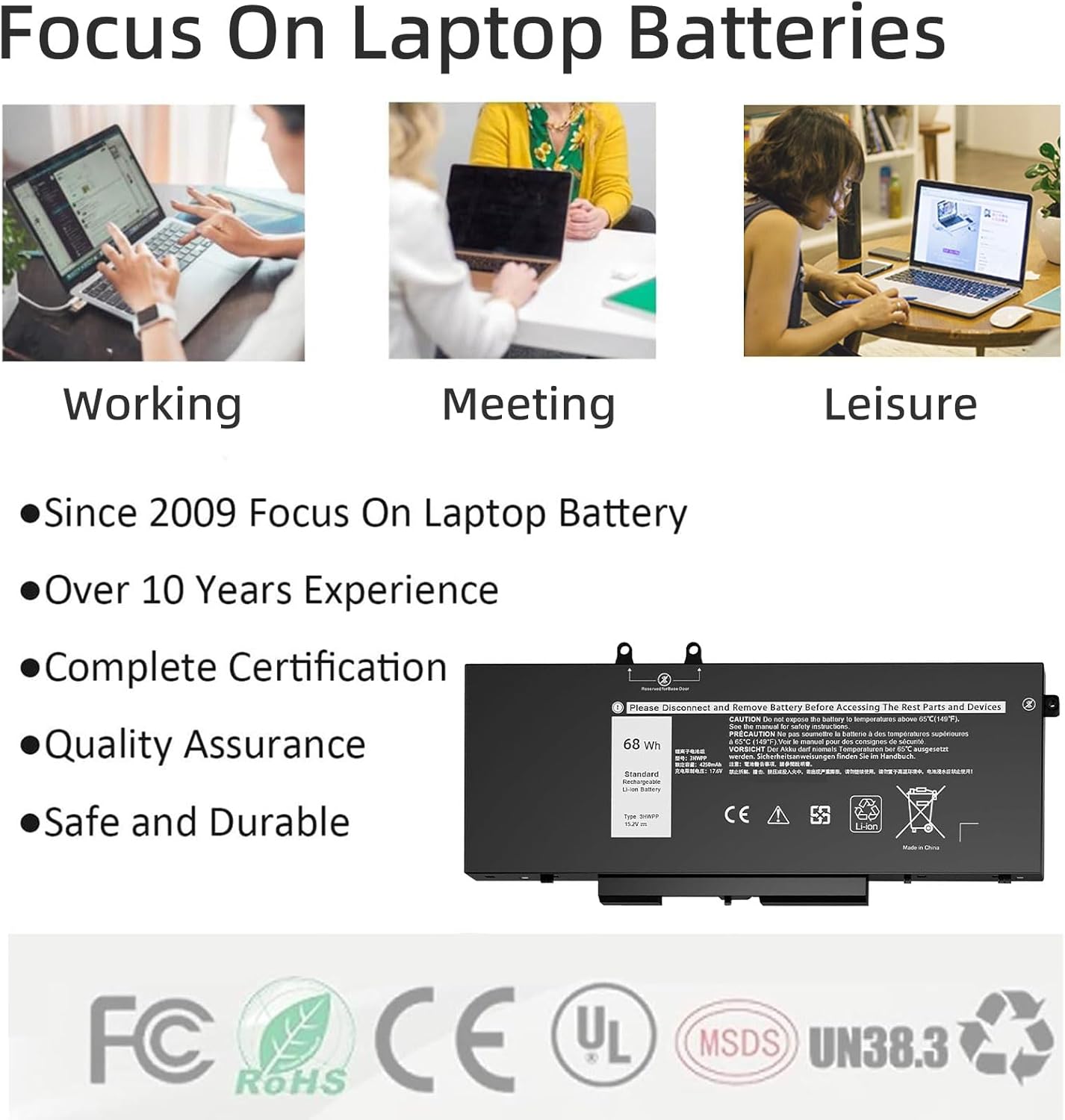 3HWPP – Batería para laptop Dell Latitude 5401 5410 5411 5510 5501 5511 Precision 3541 3550 3551, para Inspiron 7500 7506 2 en 1 negro P80F004