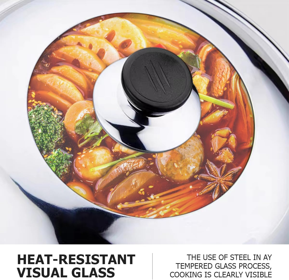 Cubierta de sartén de repuesto de tapa de wok en forma de cúpula de acero inoxidable, cubierta de cacerola, tapa de wok, 13.4 in