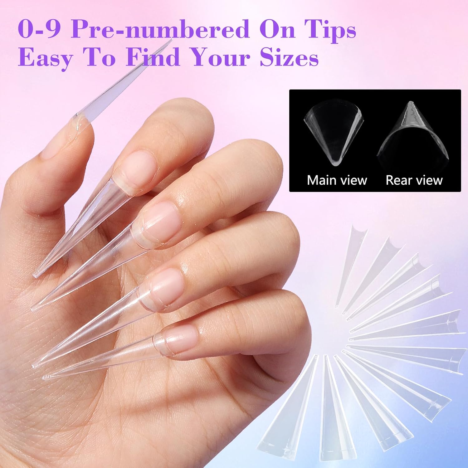 Puntas de uñas transparentes de aguja para uñas acrílicas, puntas de uñas postizas tipo stiletto largas XXL, puntas de uñas acrílicas de forma