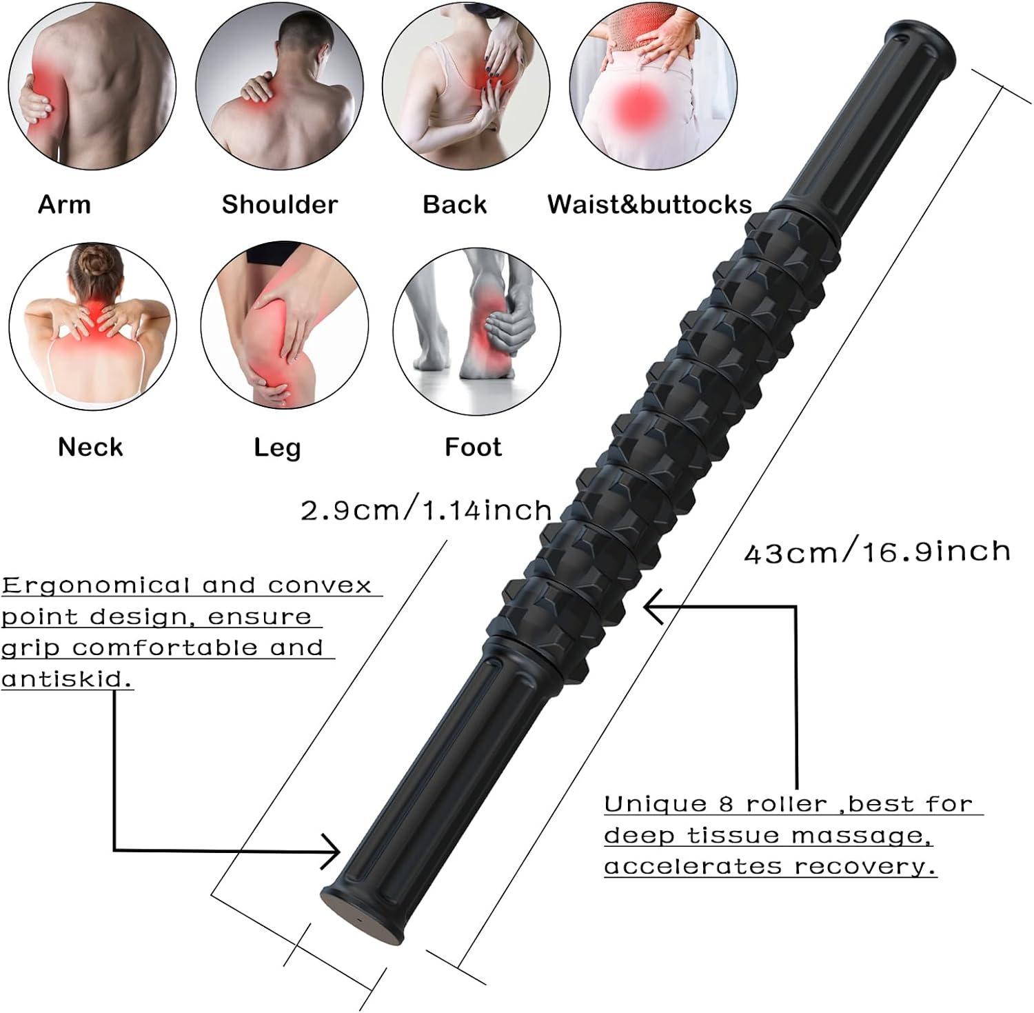 KEINE MARKE Massage Stick, Manual Muscle Roller, Muscle Roller Stick, Deep Muscle Massage Tools for Relief of Muscle Soreness, Cramps and