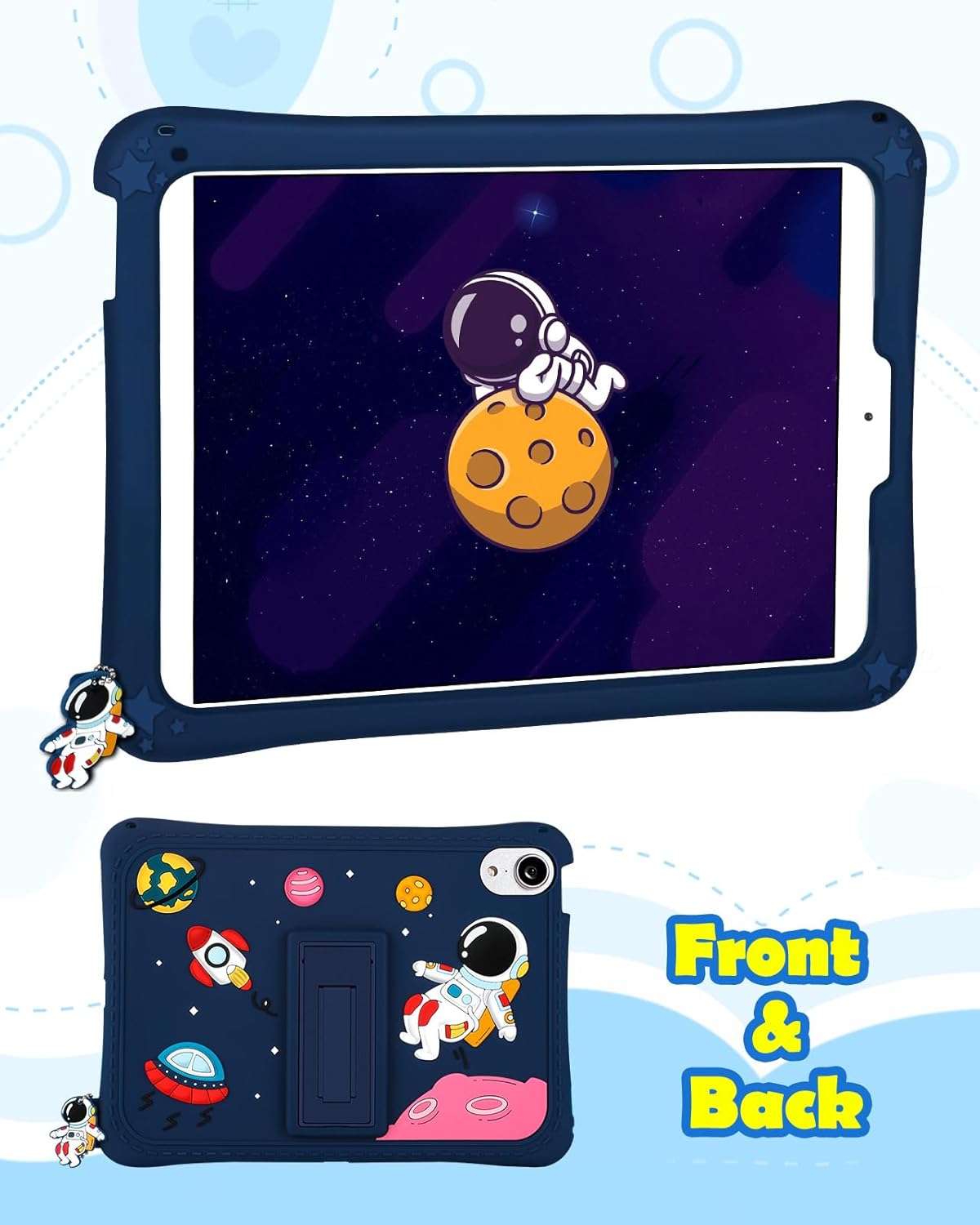 Funda para iPad Mini 6. generación, Mini 6 2021 con soporte, lindo diseño de dibujos animados planeta espacio exterior para hombres espaciales con