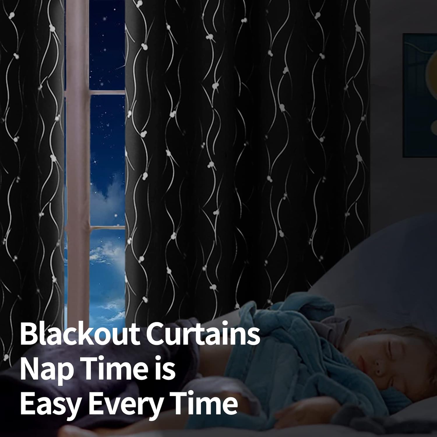 BGment – Cortinas opacas, con aislamiento térmico, para oscurecer la habitación, con estampado de línea ondulada y lunares para dormitorios, juego