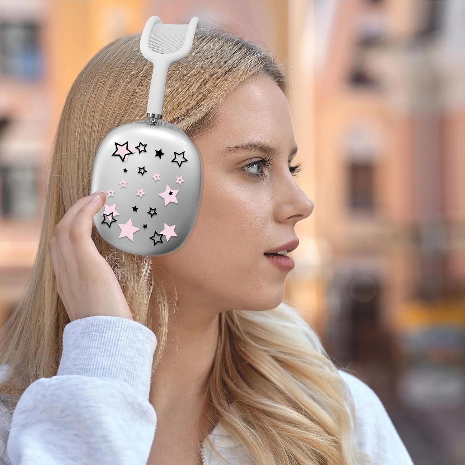 Funda para AirPods Max, pintada de TPU suave antiarañazos funda protectora para auriculares Apple Airpods Max (estrellas rosa)