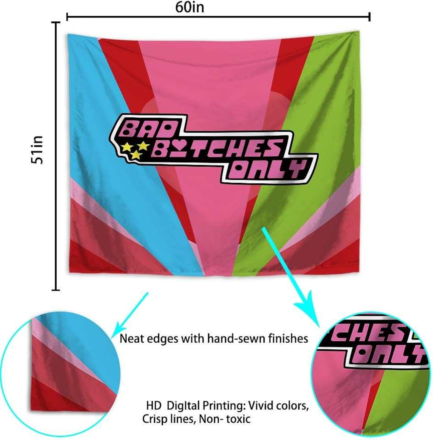 HuxtleEssentials Tapiz de pared retro femenino, tapiz estético de decoración hippie, arte de pared vintage de los años 70 y 60, para colgar en la