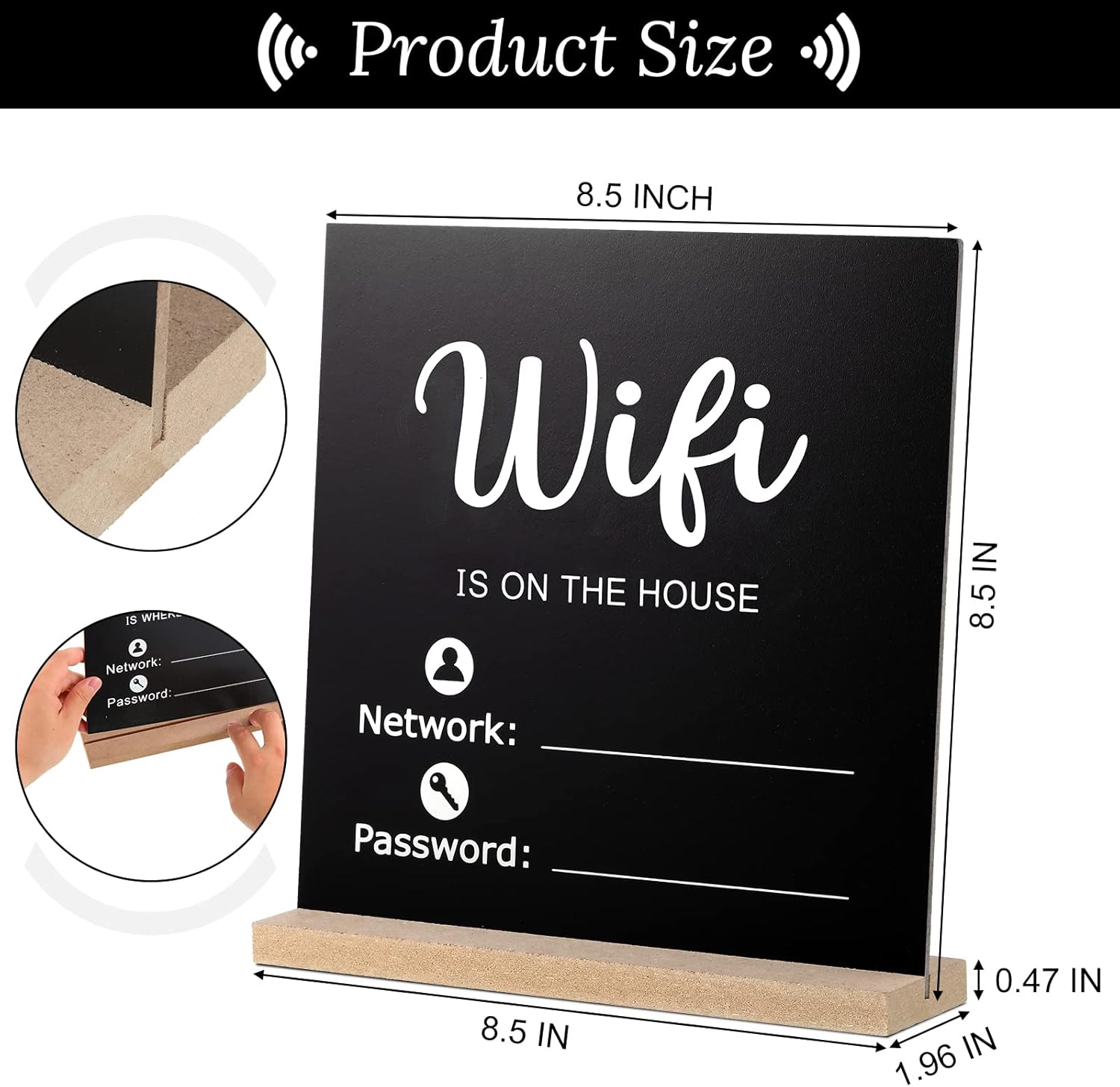 Letrero de madera con WiFi estilo pizarra de tiza con contraseña, letrero independiente, decoración de centro de mesa, letrero enmarcado de madera,